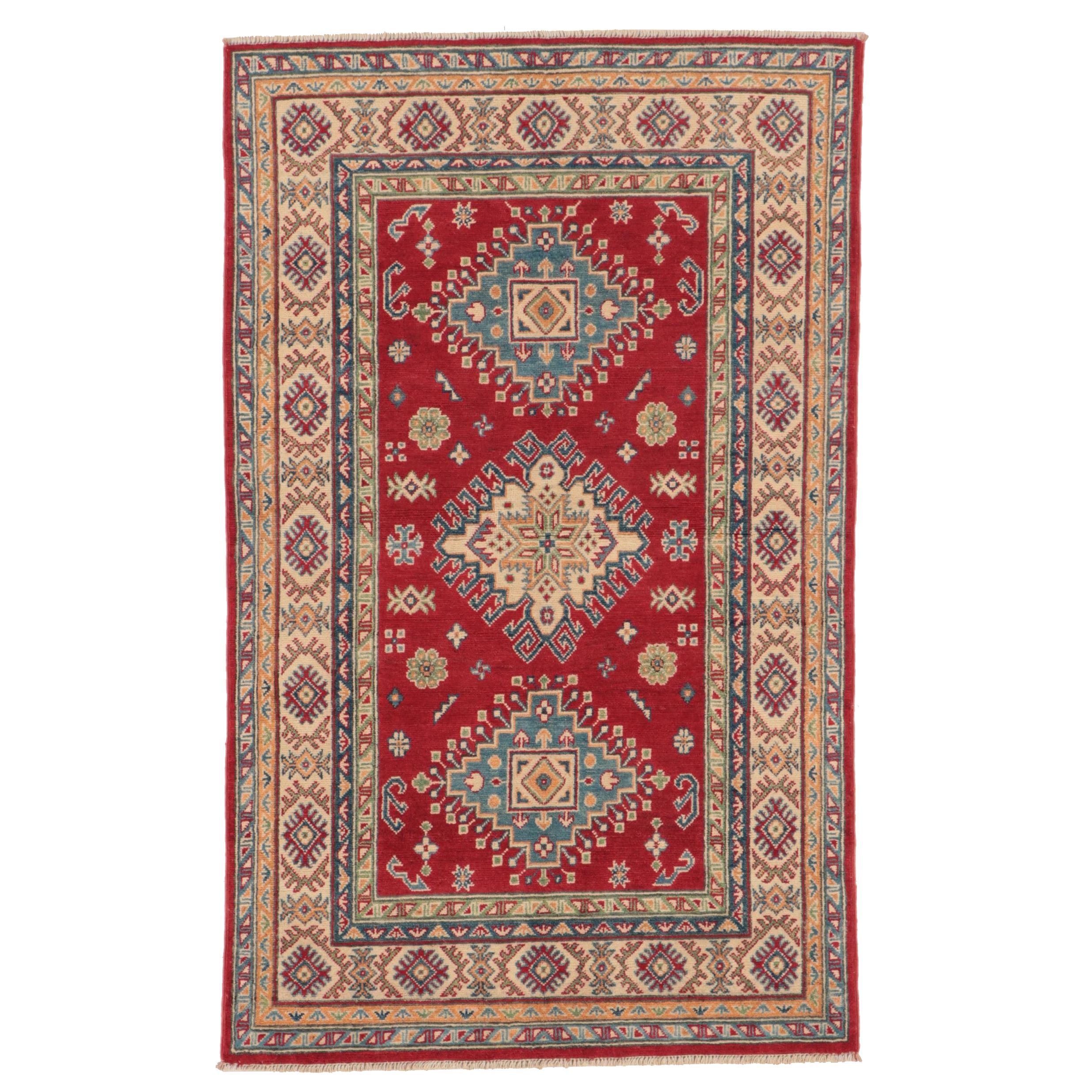 3'11 x 6'2 Hand-Knotted Pakistani Kazak-Style Area Rug
