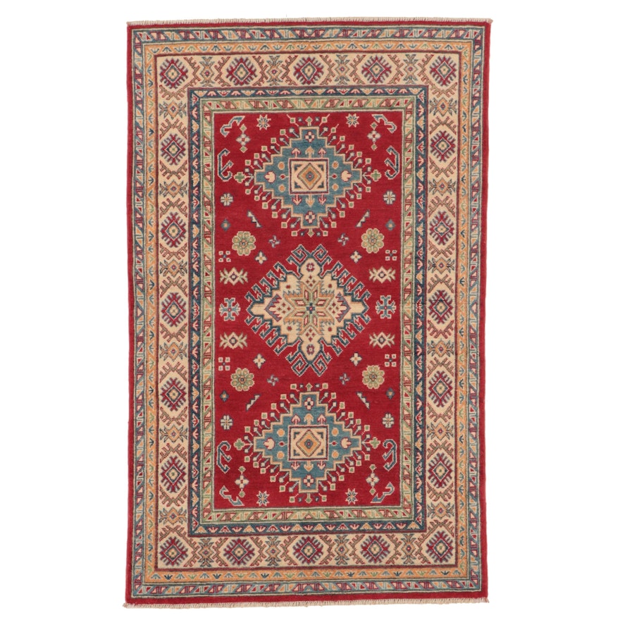 3'11 x 6'2 Hand-Knotted Pakistani Kazak-Style Area Rug