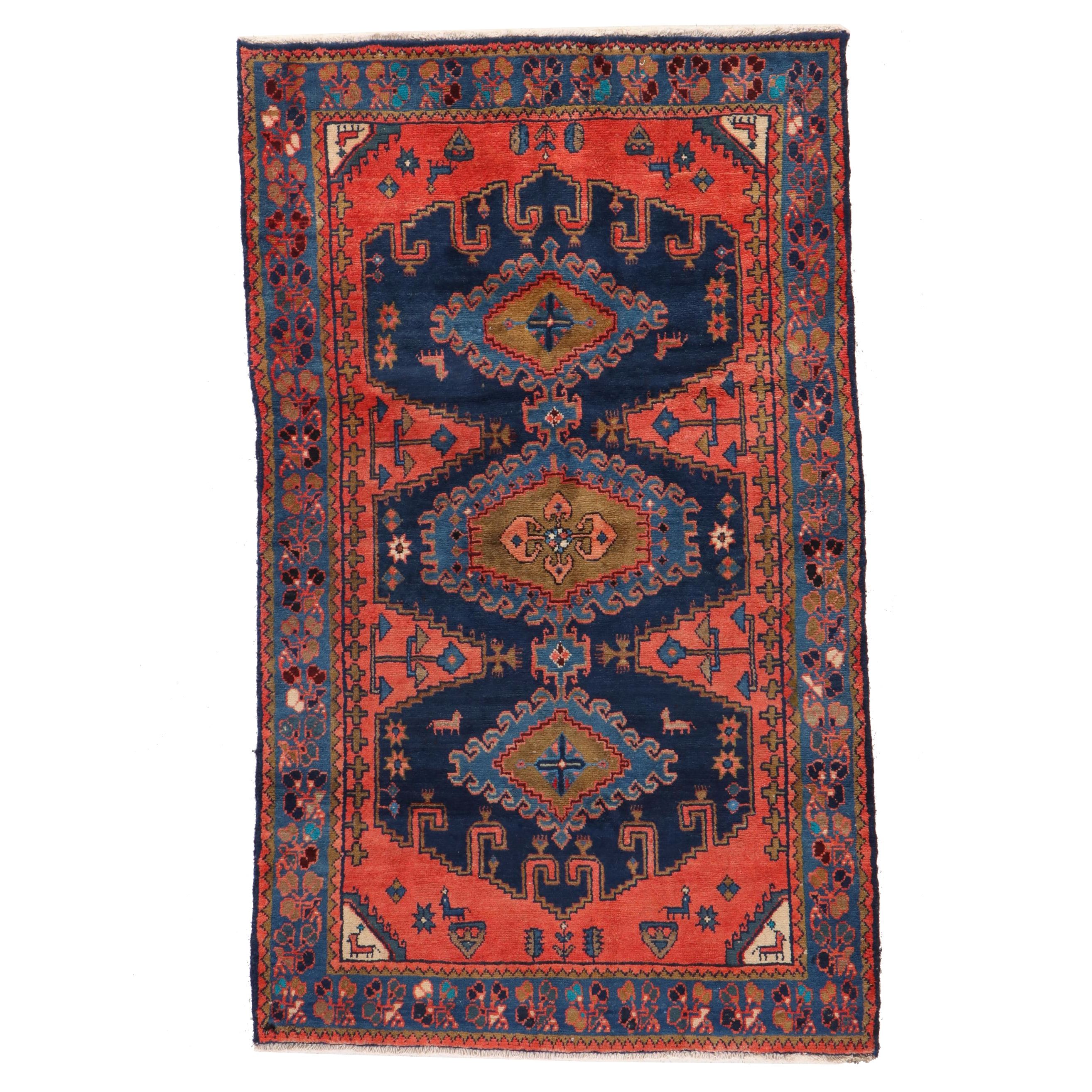 4' x 6'11 Hand-Knotted Persian Viss Mahal Pictorial Rug, 1970s