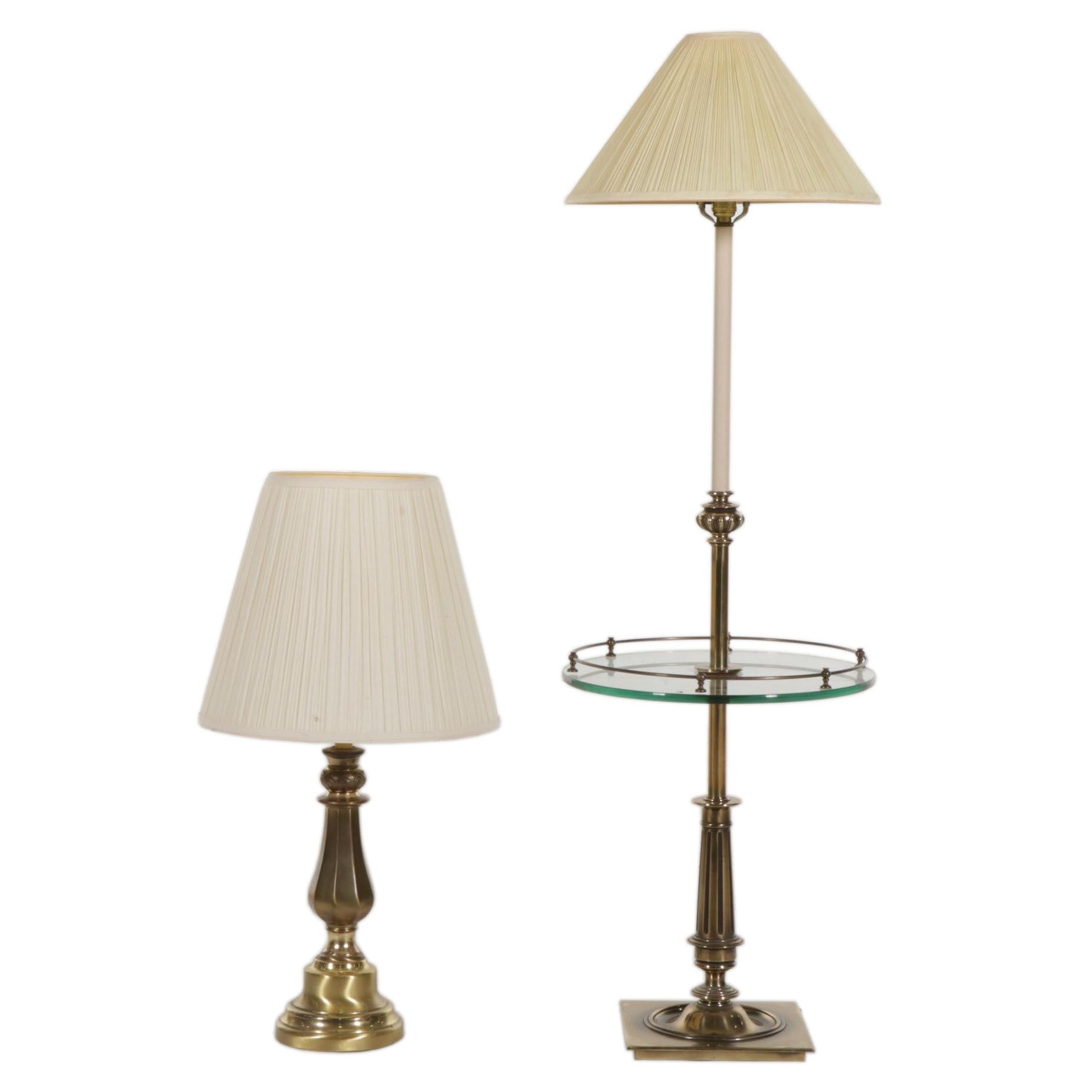 Stiffel Cast Brass and Glass Table Floor Lamp with Baluster Table Lamp, 1970s