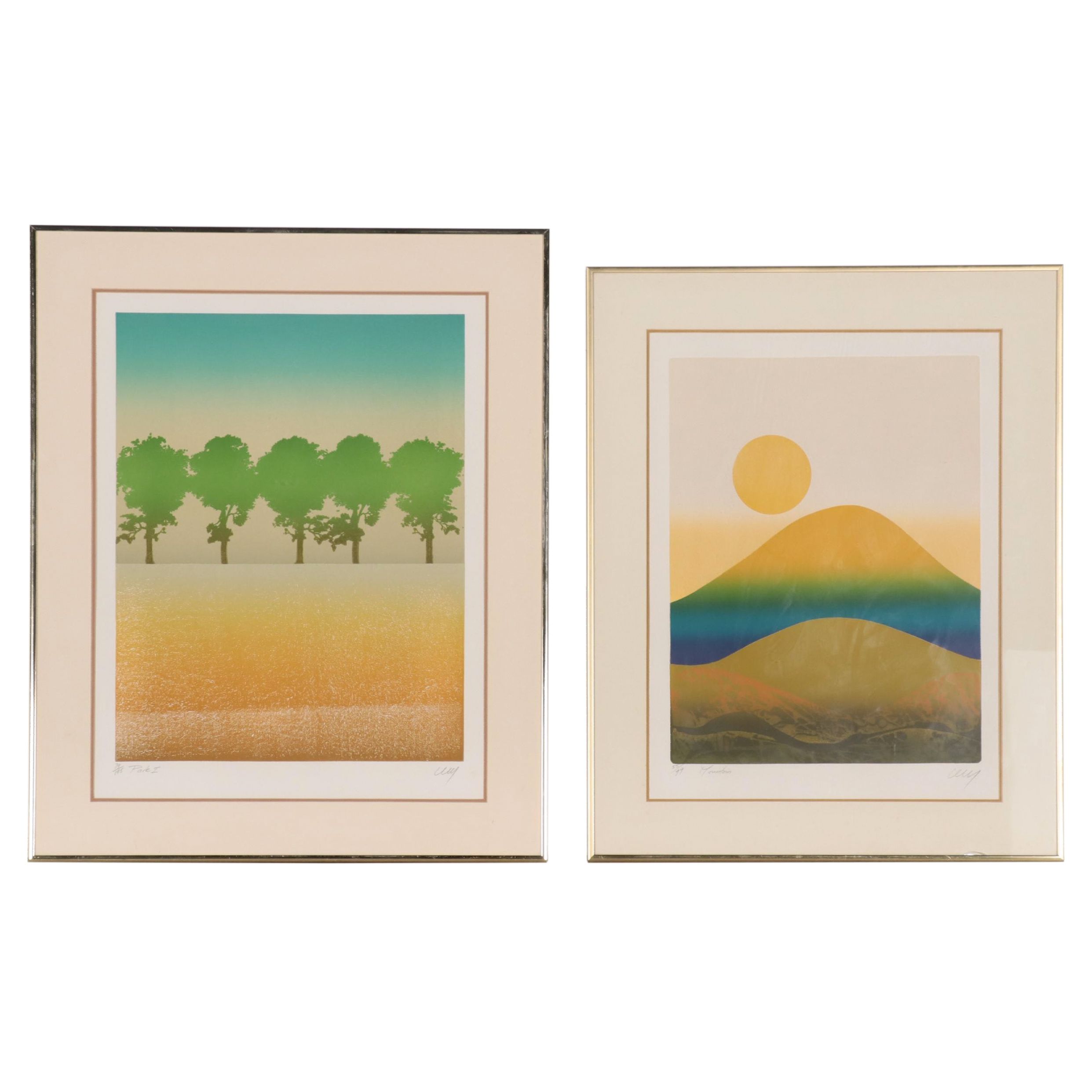 Cecilia “Cecy” Davilia Aquatint Etchings "Park I" and "Mountain"