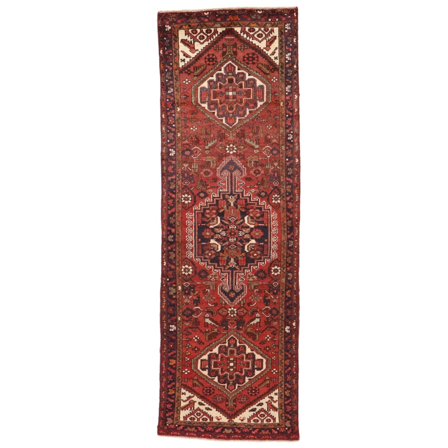 3'4 x 10'5 Hand-Knotted Persian Malayer Carpet Runner, 1970s