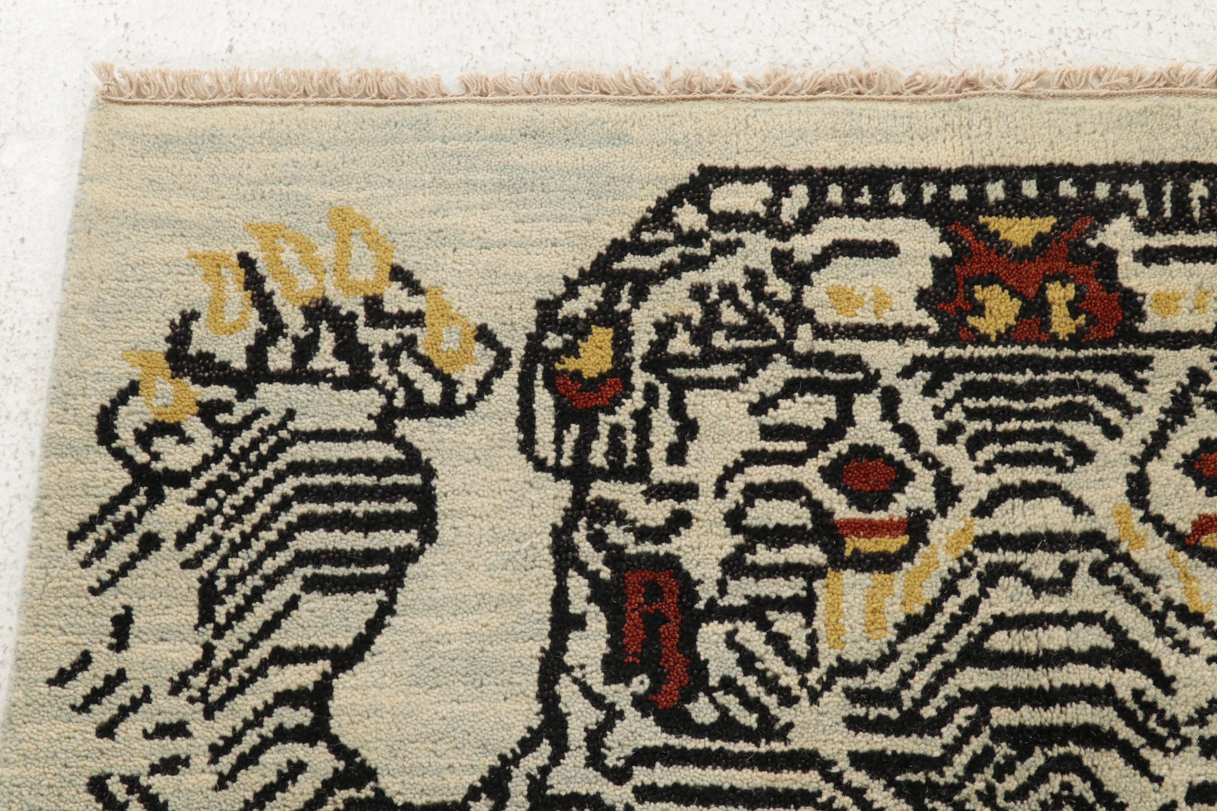 3'11 x 6'1 Hand-Knotted Nepalese Pictorial Tiger Area Rug