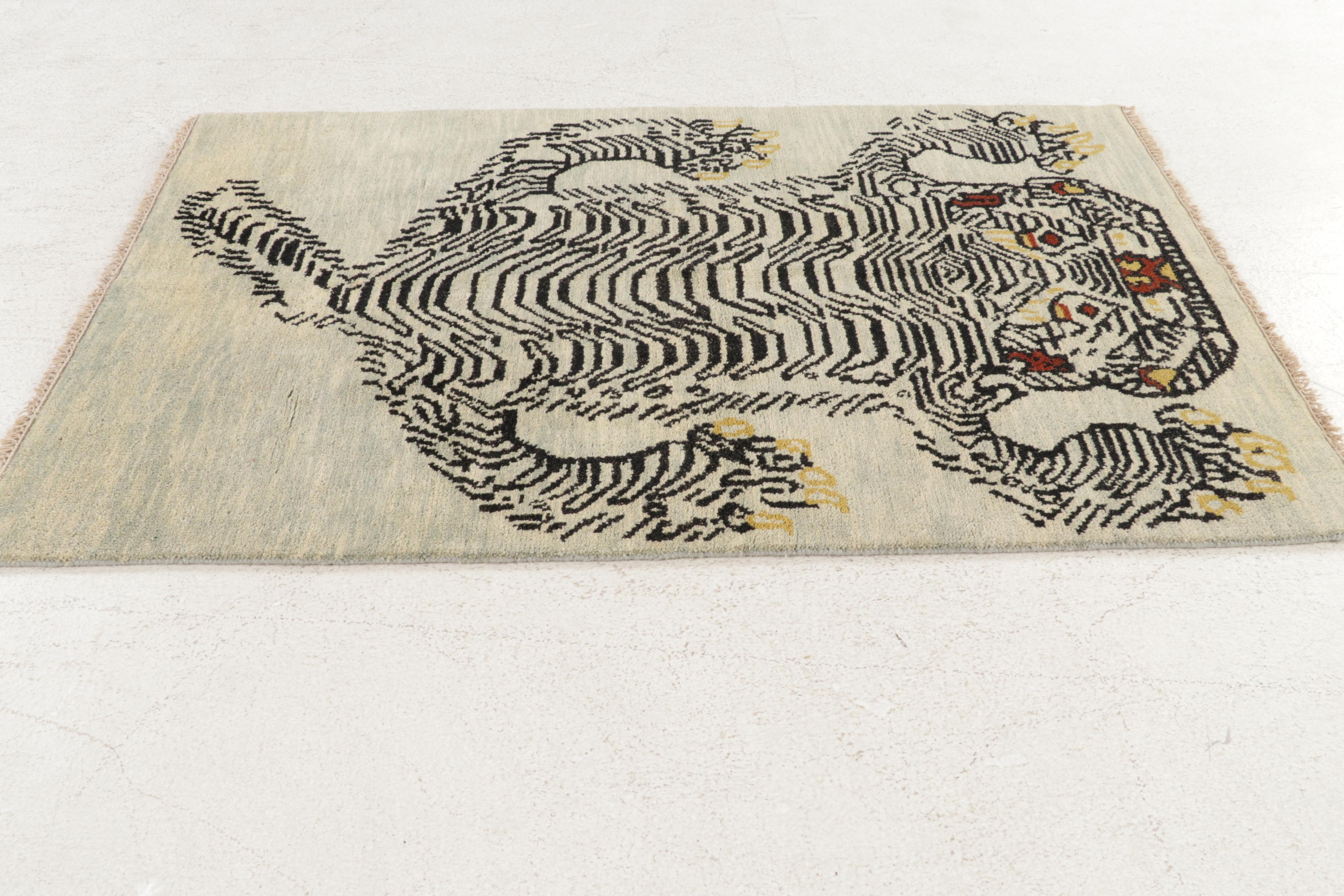 3'11 x 6'1 Hand-Knotted Nepalese Pictorial Tiger Area Rug