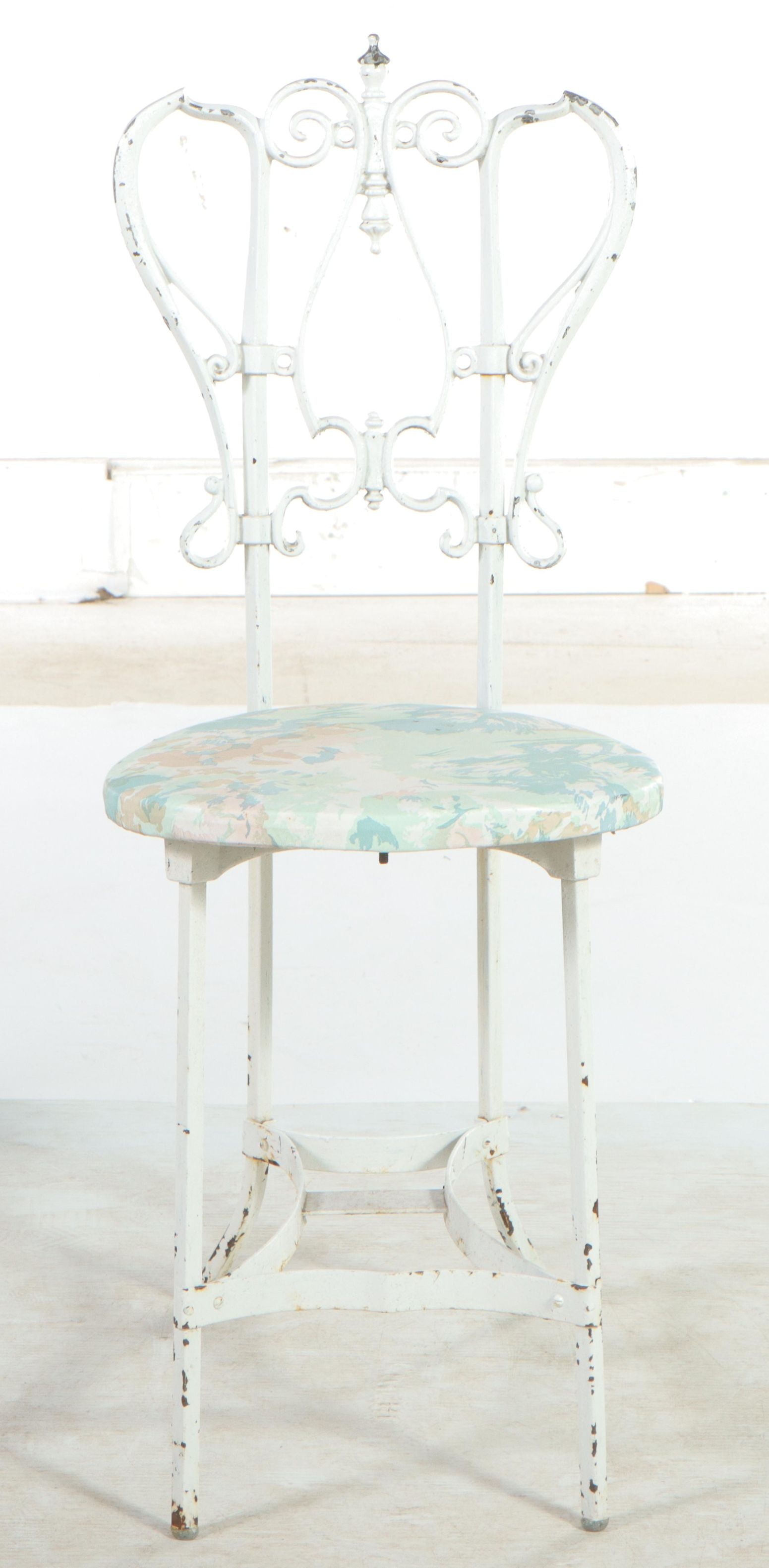 Wrought Iron and Marble Cafe Table with Metalwork Chairs
