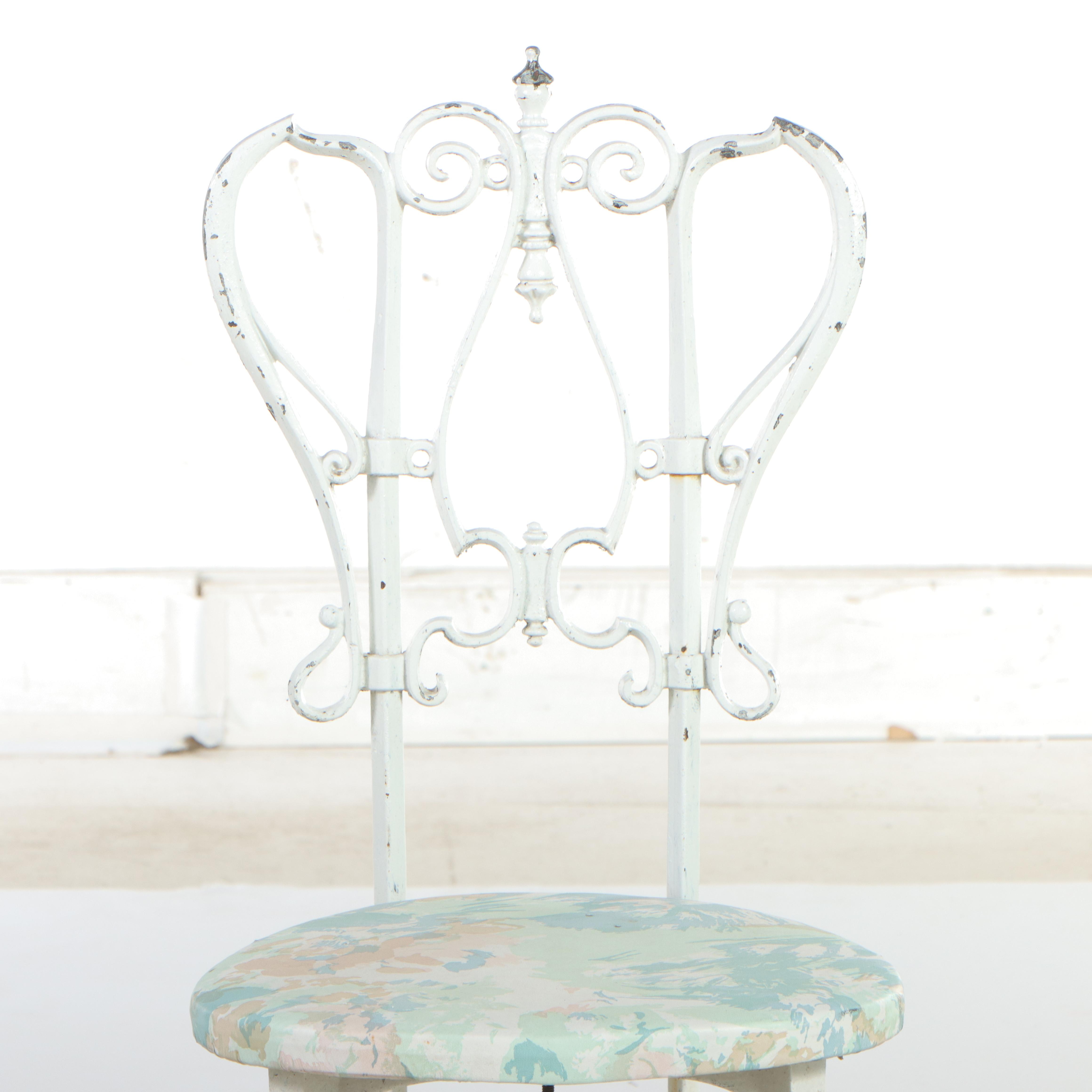 Wrought Iron and Marble Cafe Table with Metalwork Chairs