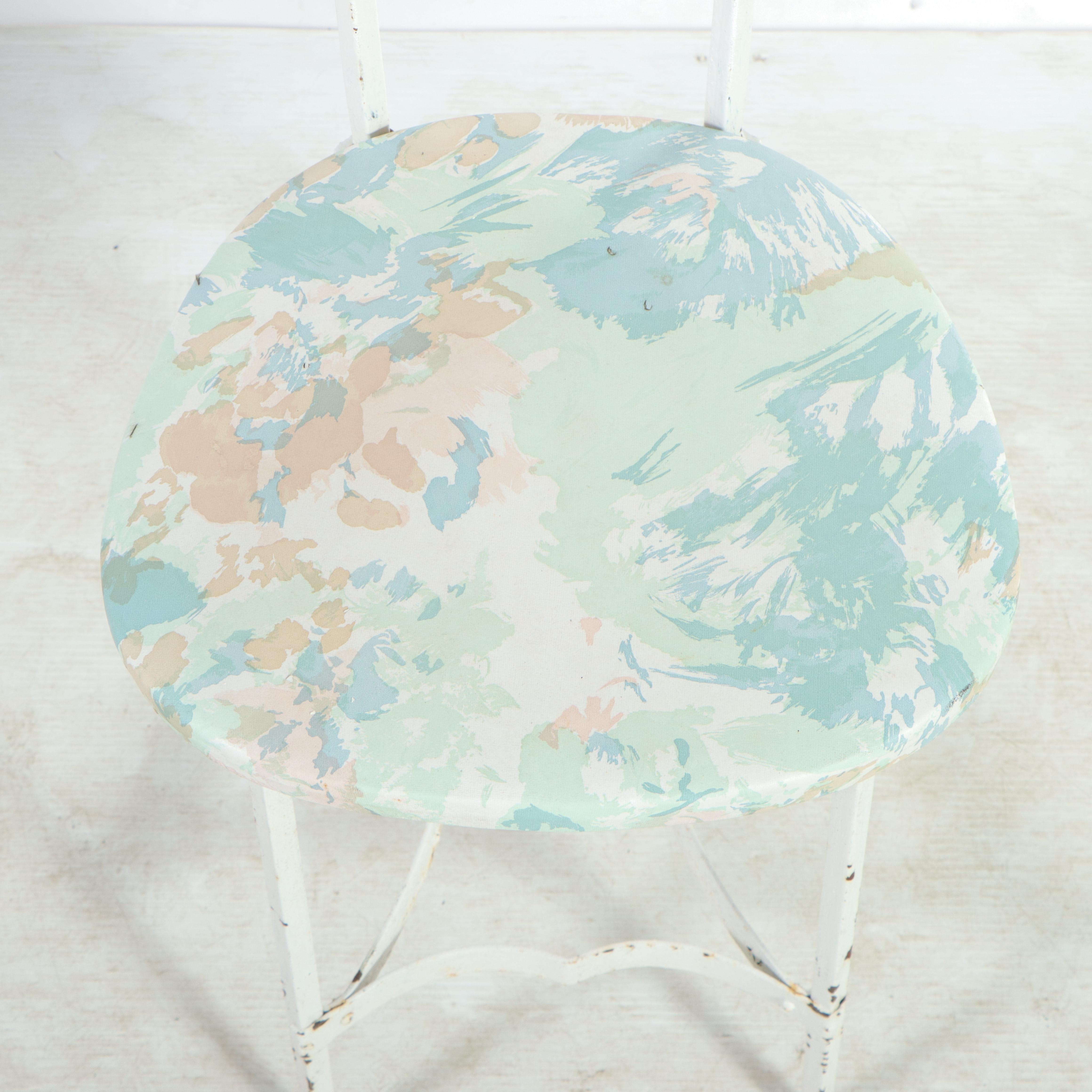 Wrought Iron and Marble Cafe Table with Metalwork Chairs