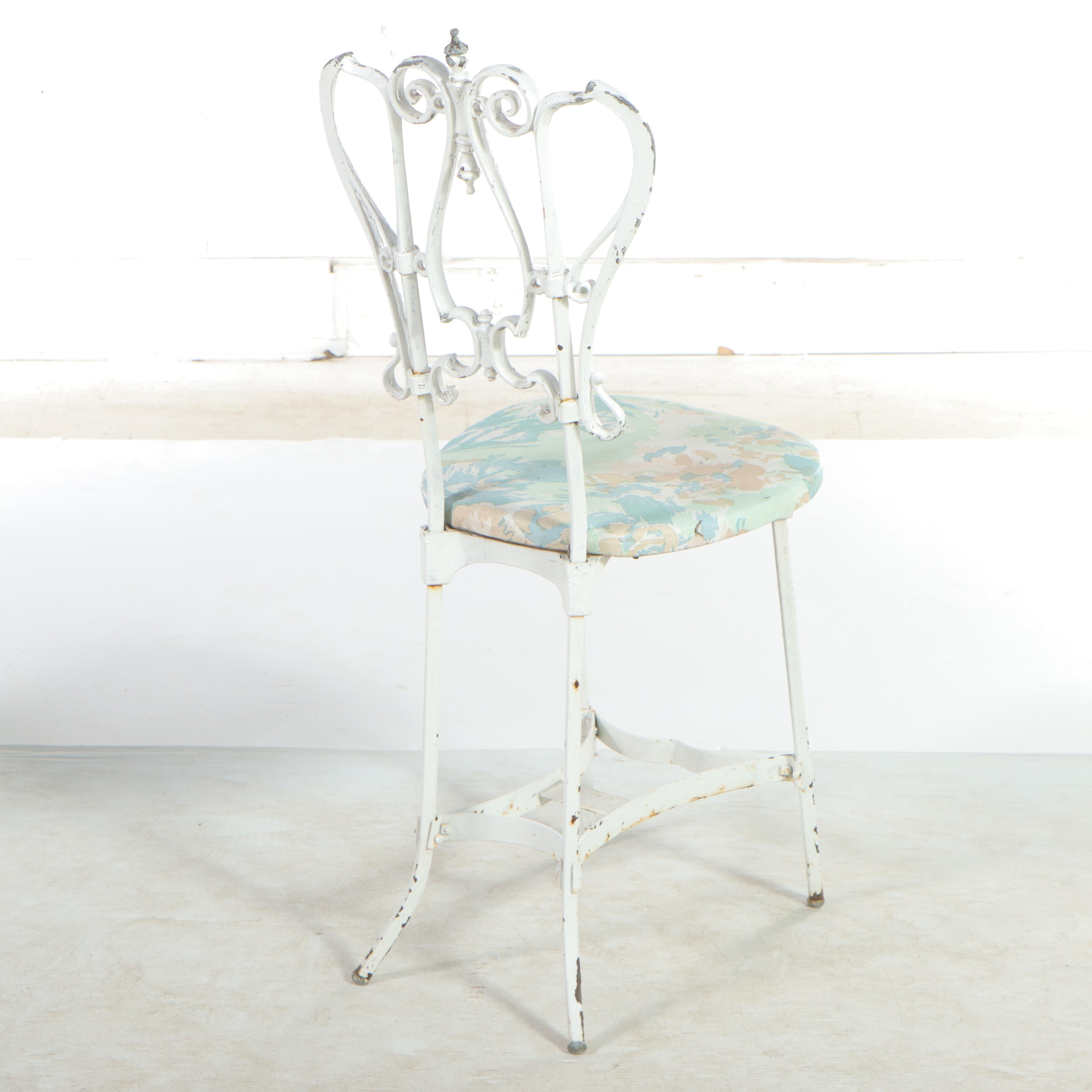 Wrought Iron and Marble Cafe Table with Metalwork Chairs