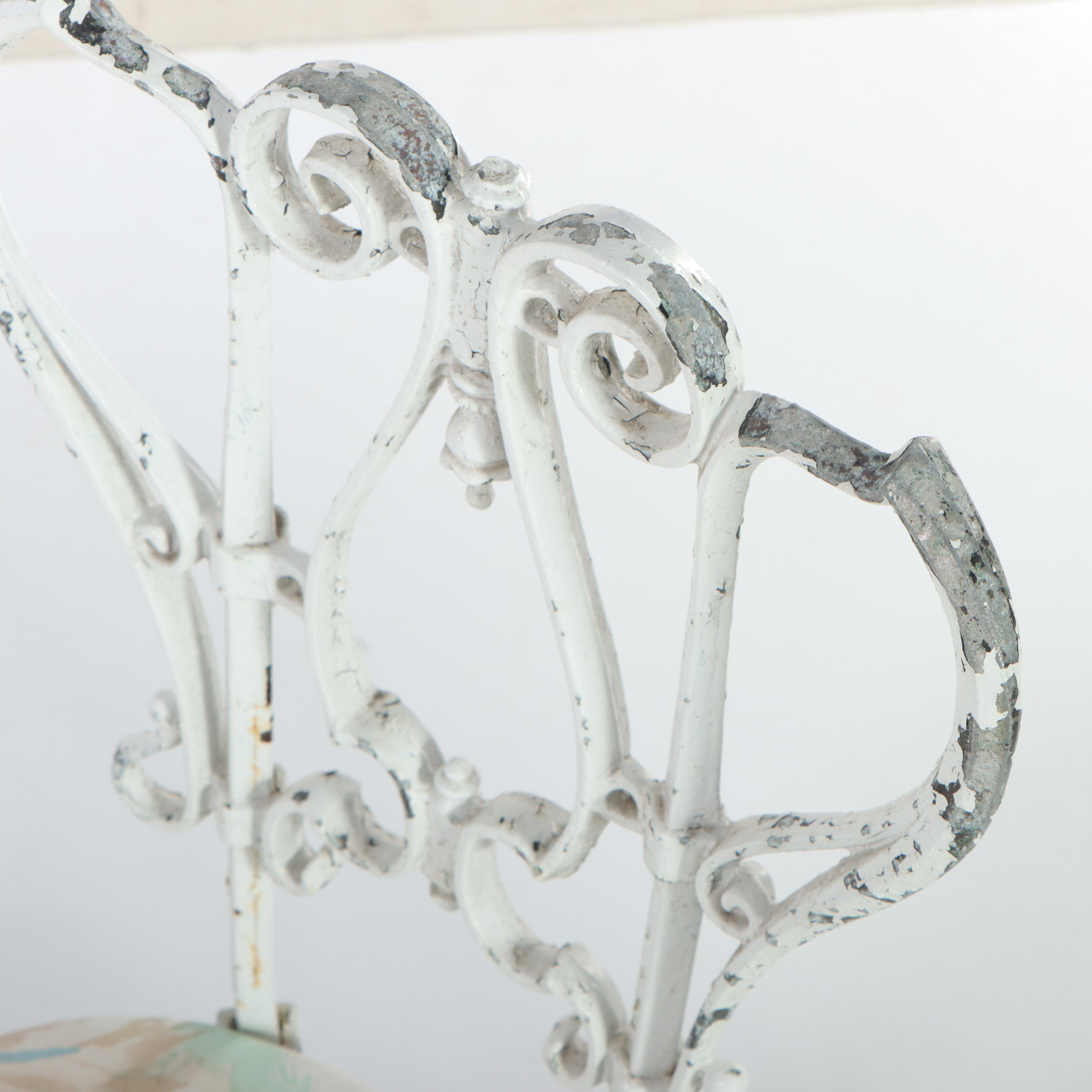 Wrought Iron and Marble Cafe Table with Metalwork Chairs