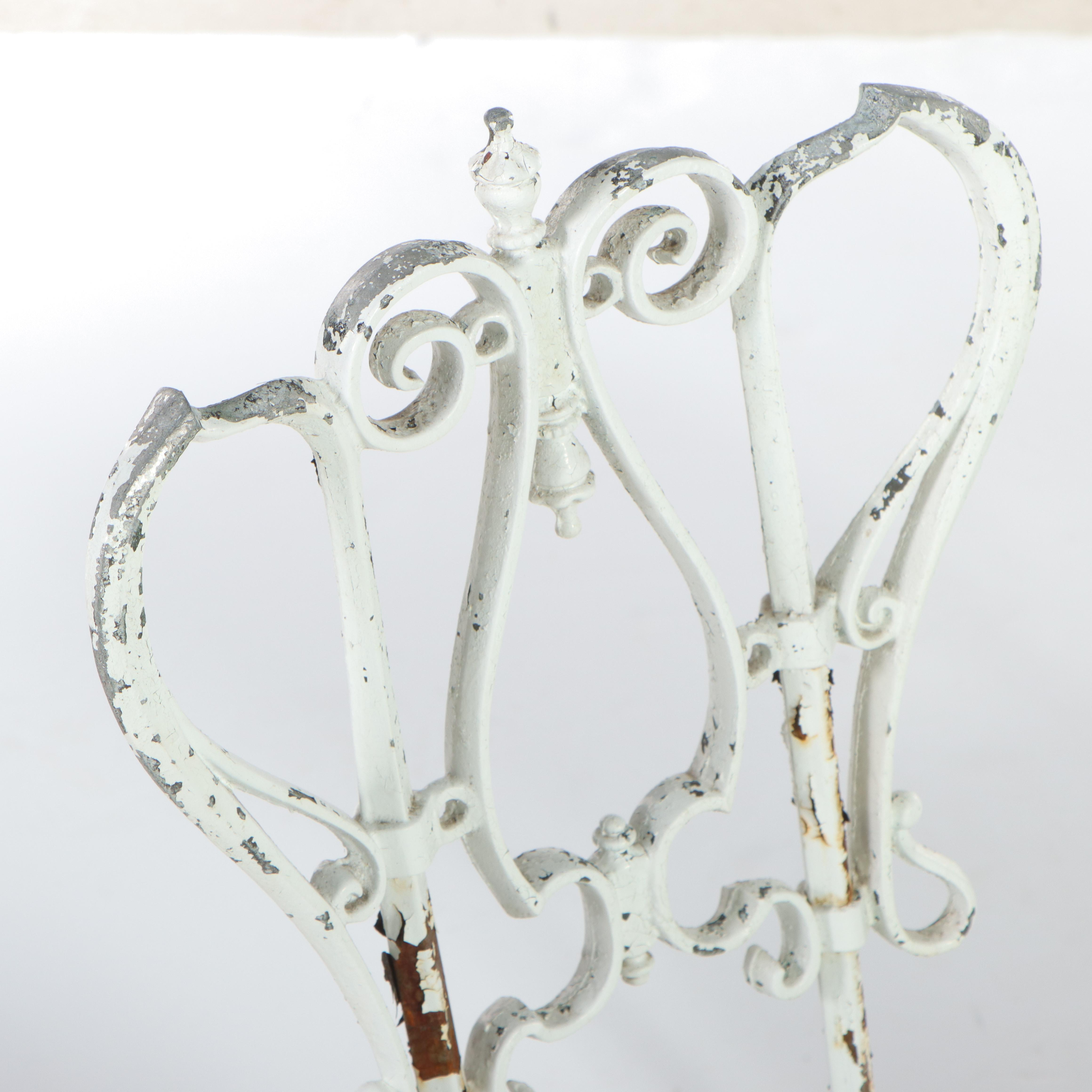 Wrought Iron and Marble Cafe Table with Metalwork Chairs