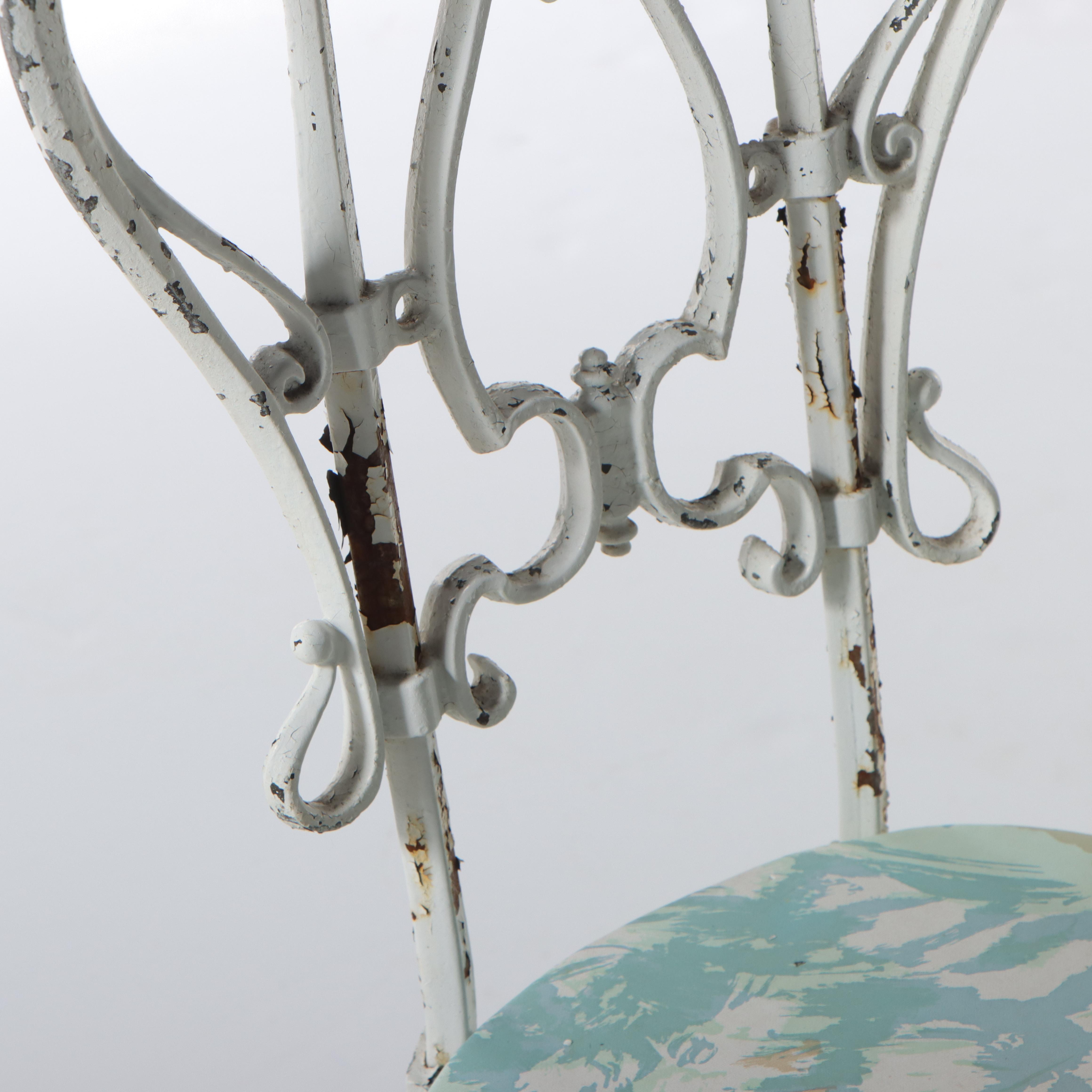 Wrought Iron and Marble Cafe Table with Metalwork Chairs