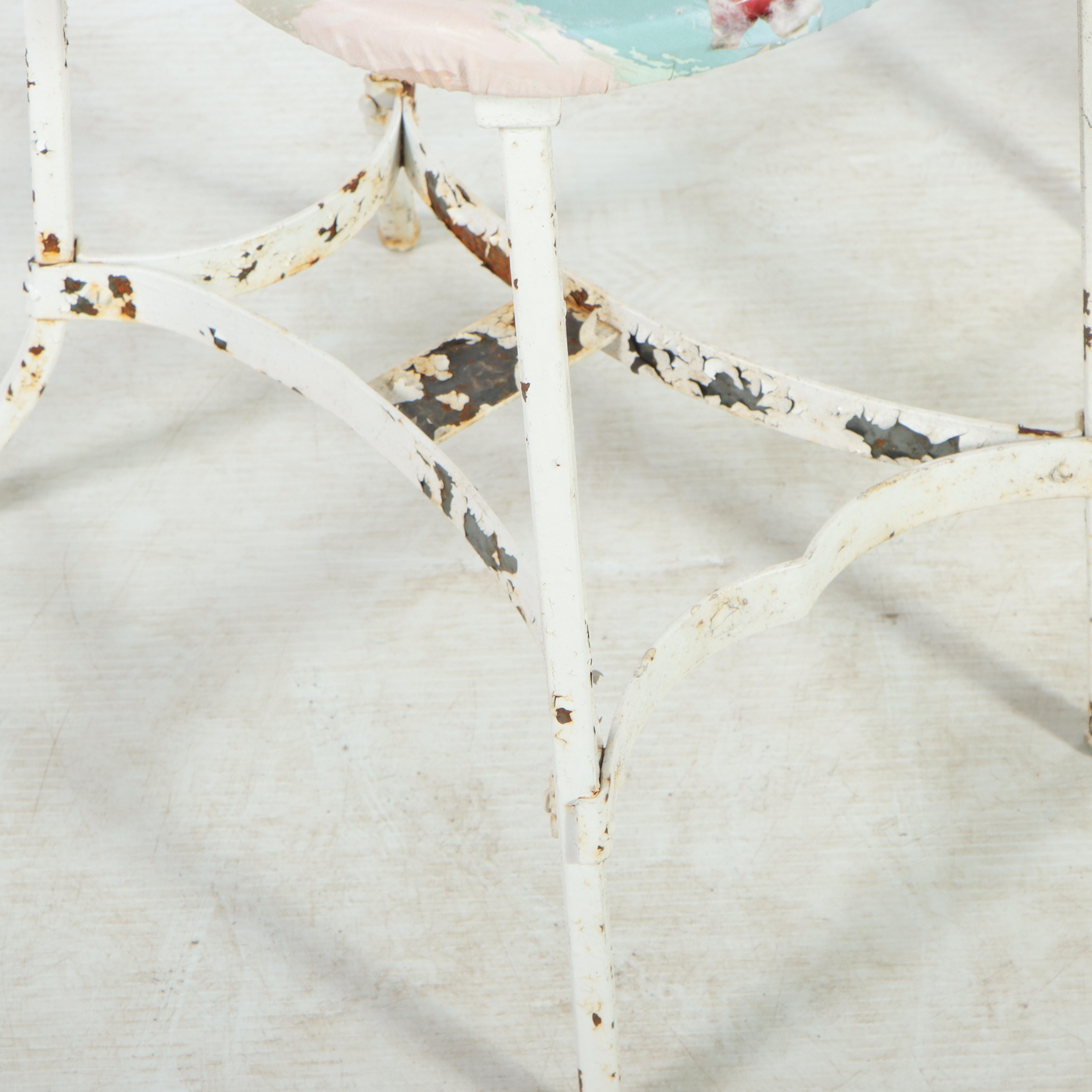 Wrought Iron and Marble Cafe Table with Metalwork Chairs