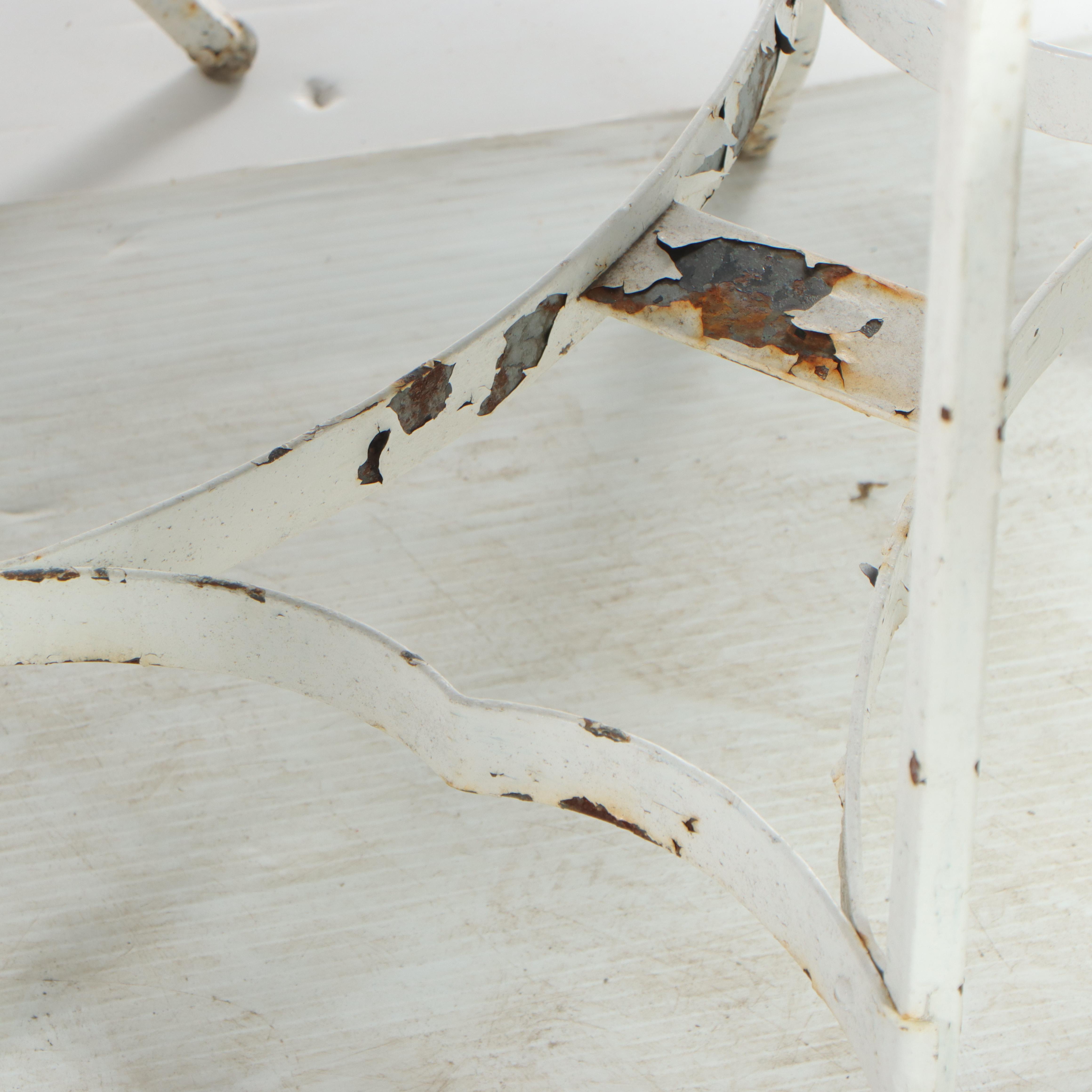 Wrought Iron and Marble Cafe Table with Metalwork Chairs