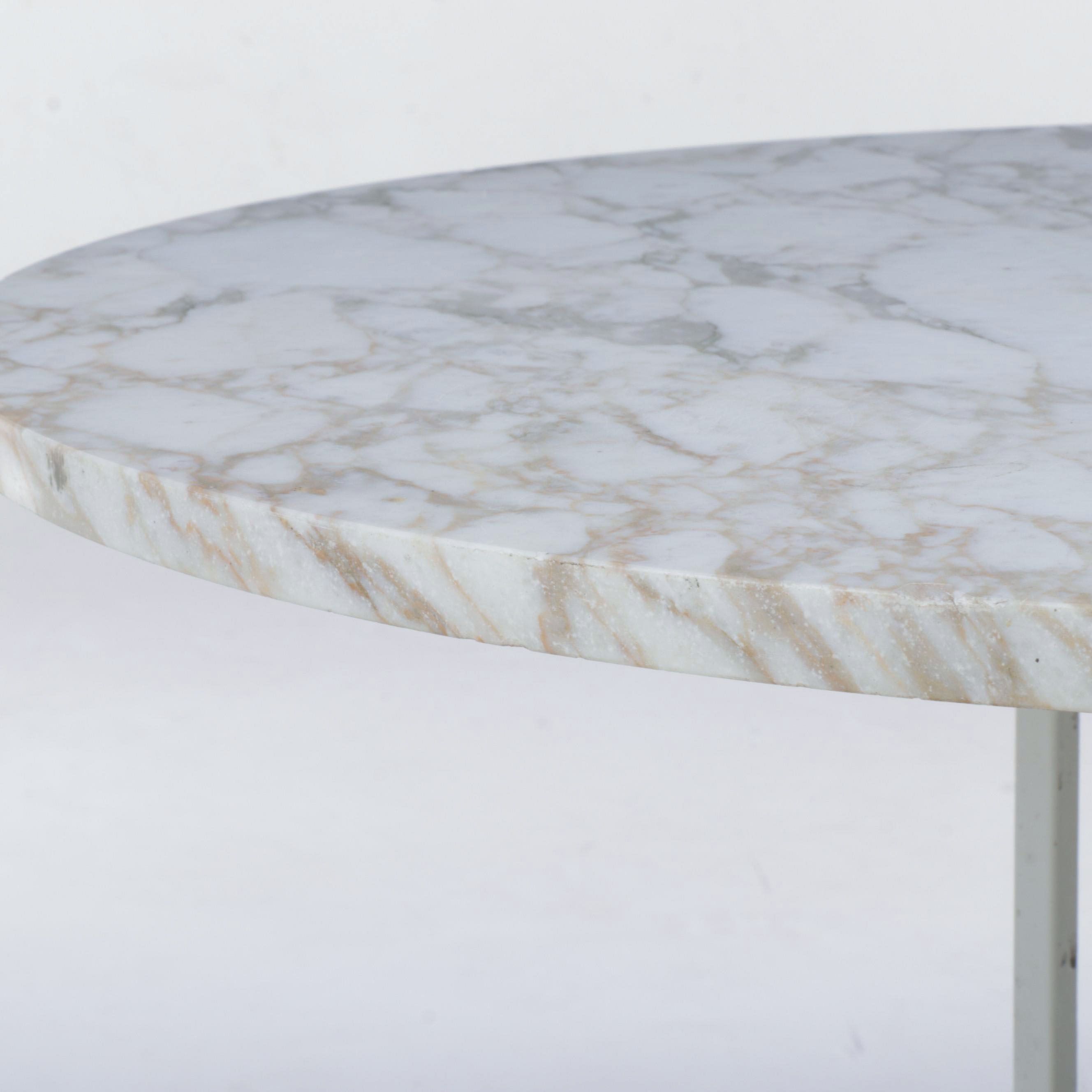 Wrought Iron and Marble Cafe Table with Metalwork Chairs