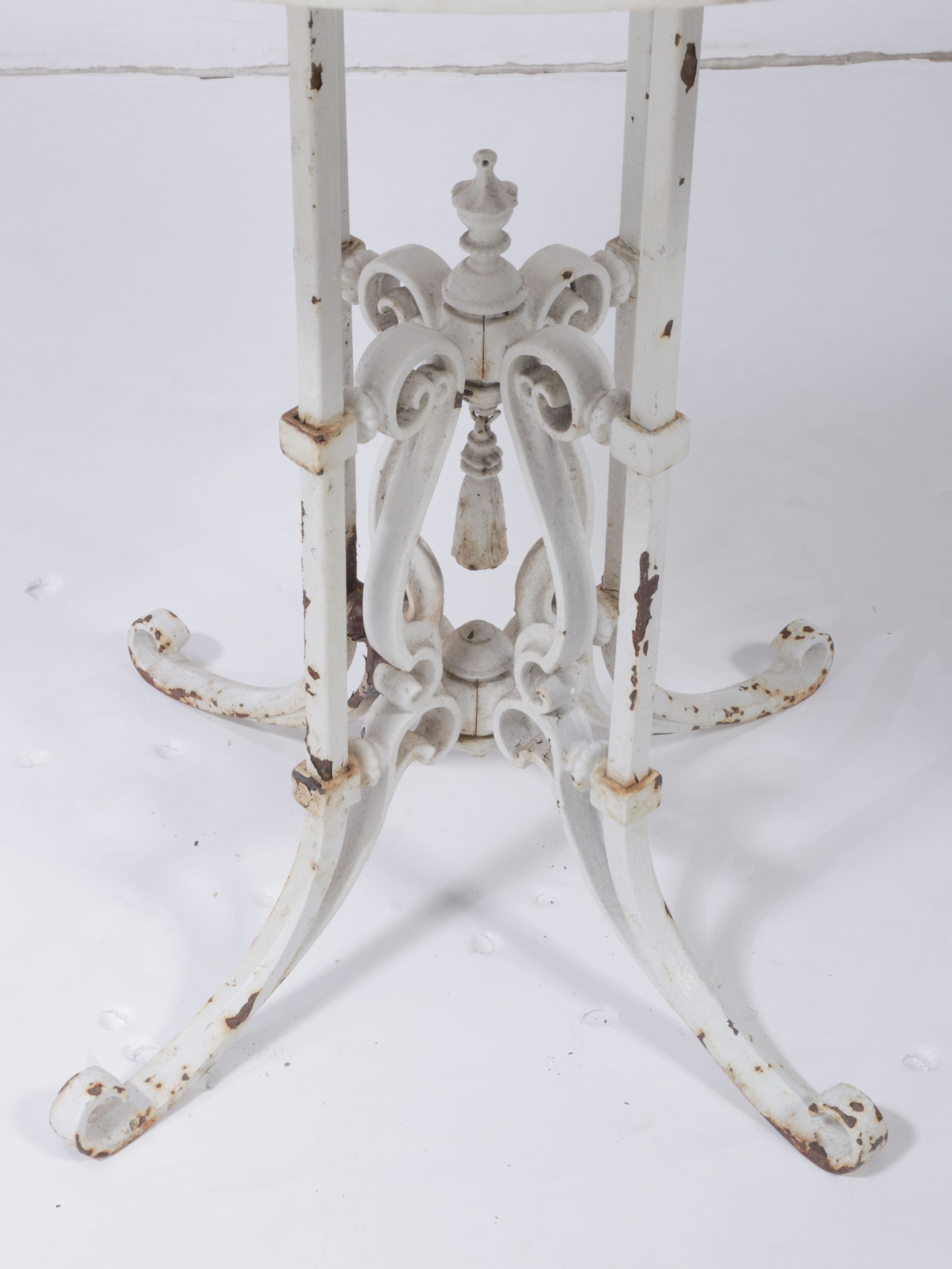 Wrought Iron and Marble Cafe Table with Metalwork Chairs