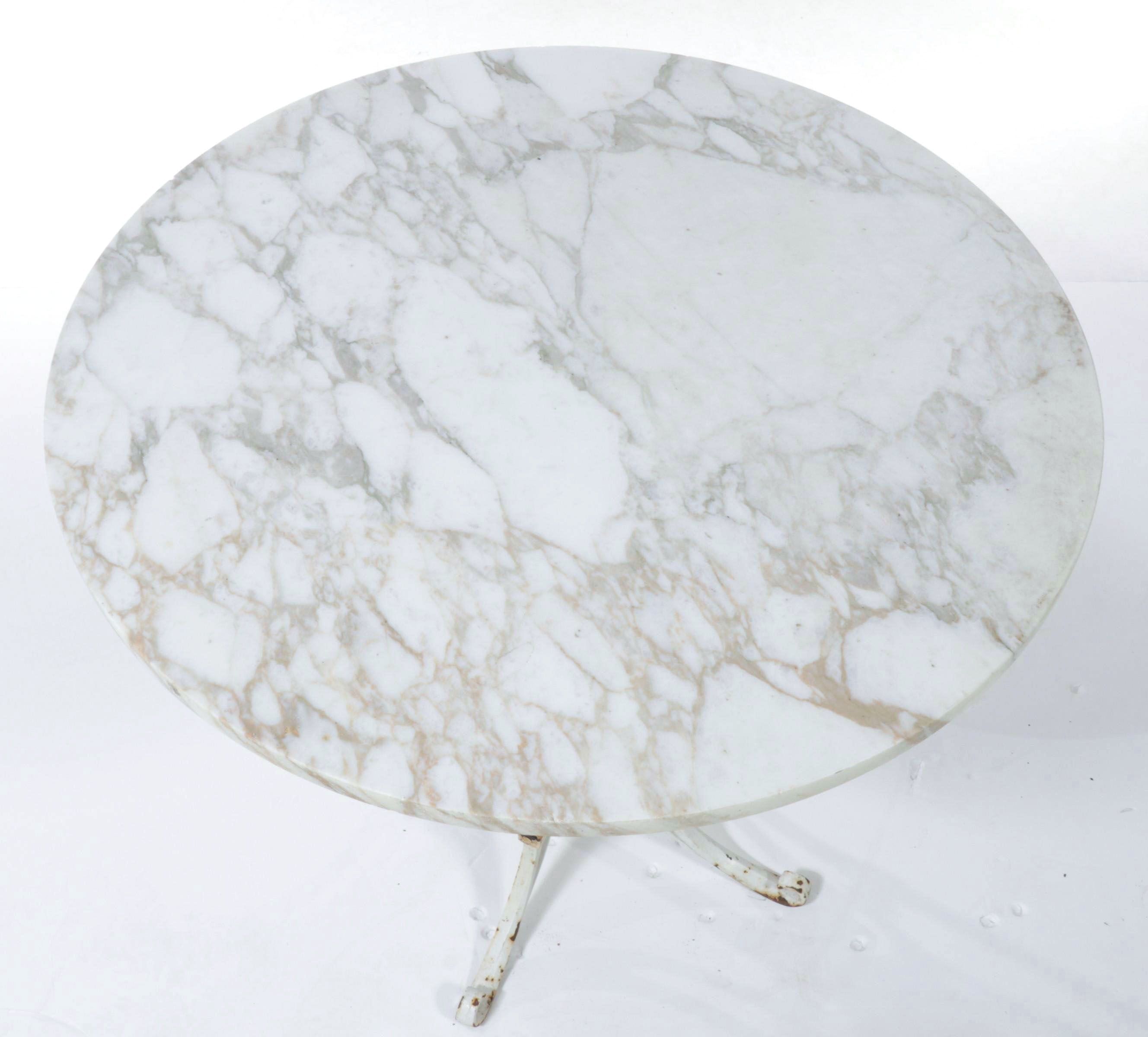 Wrought Iron and Marble Cafe Table with Metalwork Chairs