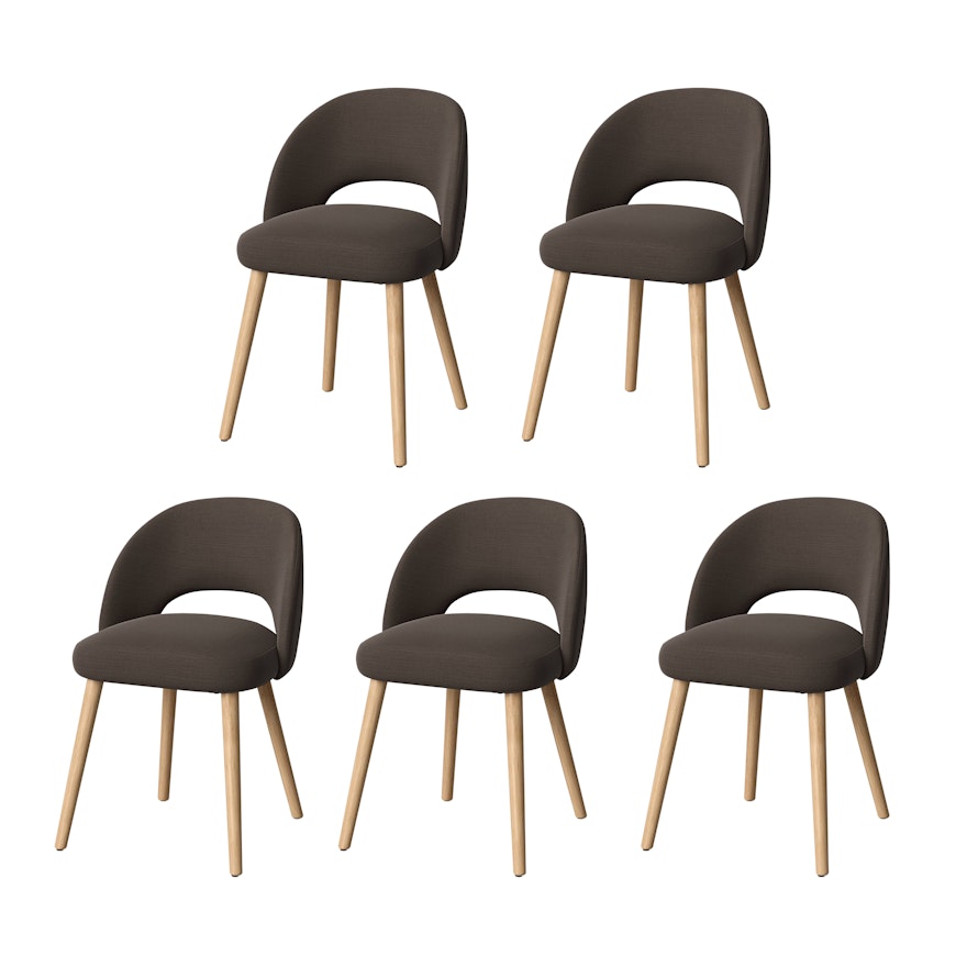 Five Project 62 Galles Mid-Century Upholstered Dining Chairs in Dark Gray