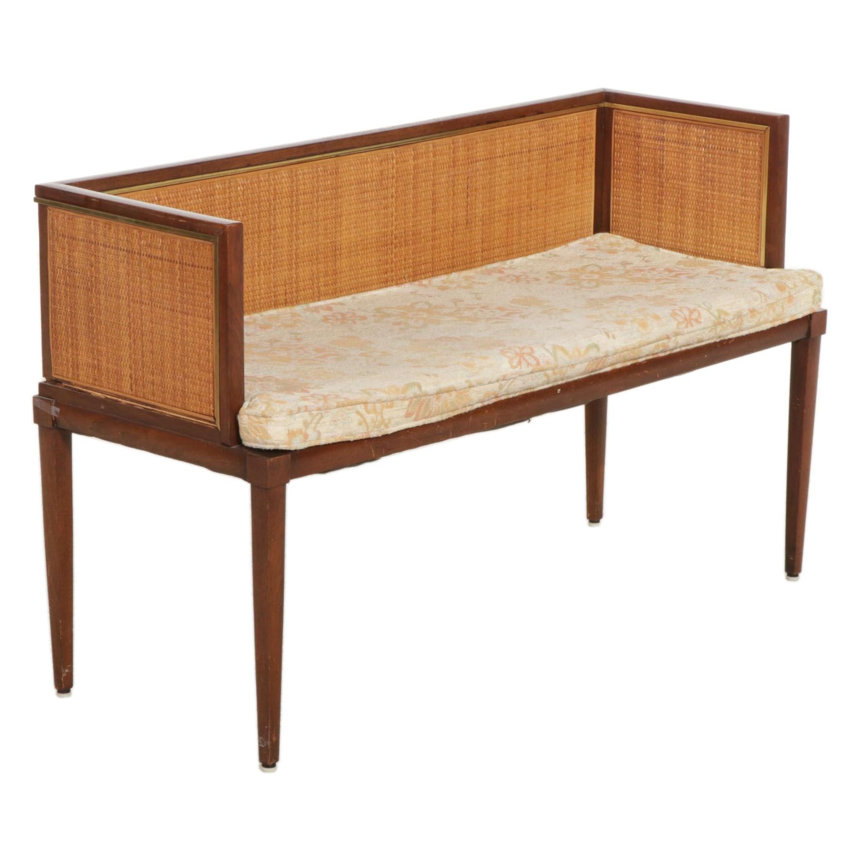 Oxford Ltd. of Chicago Mid Century Modern Walnut and Cane Hall Bench
