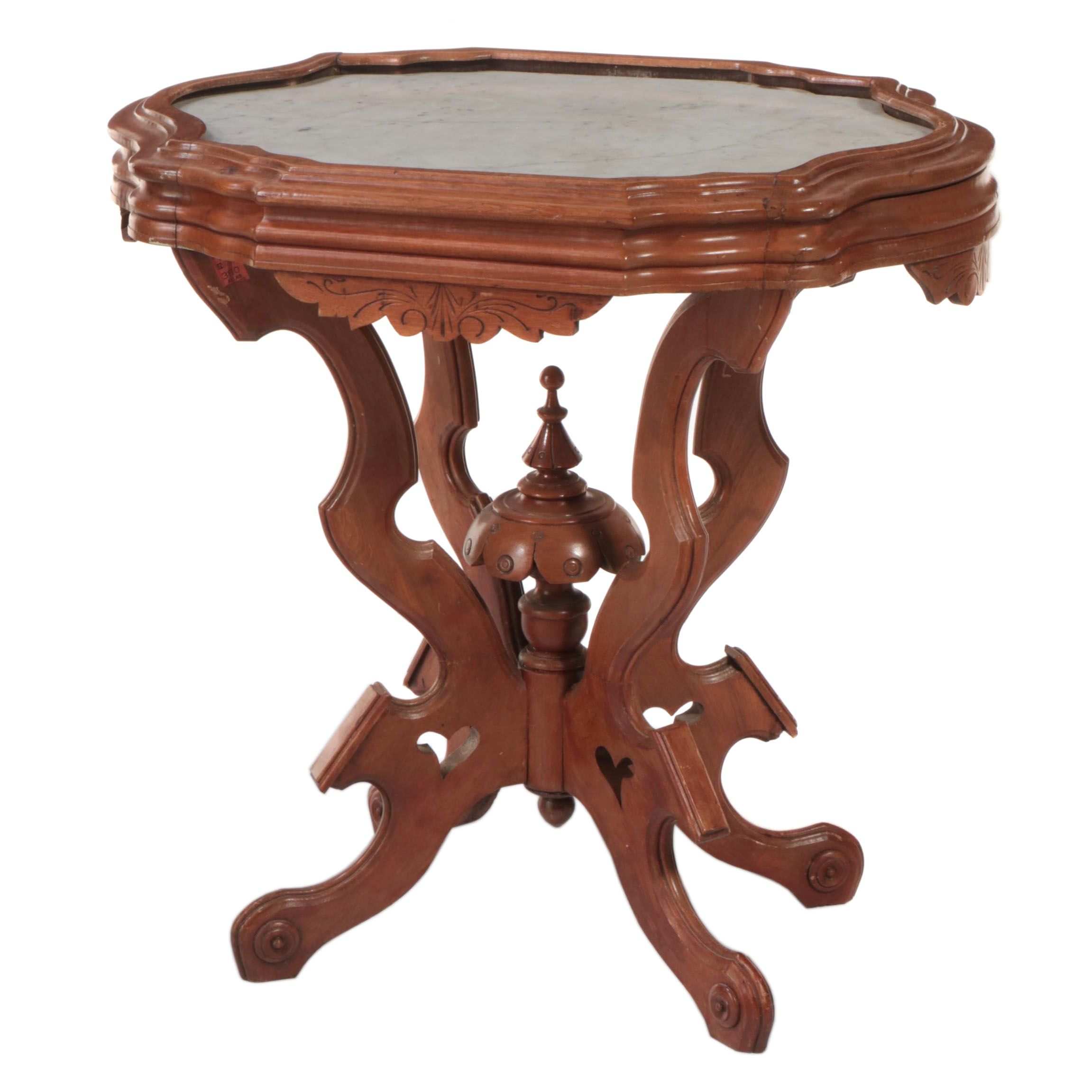 Victorian Walnut and White Marble Side Table, Late 19th Century