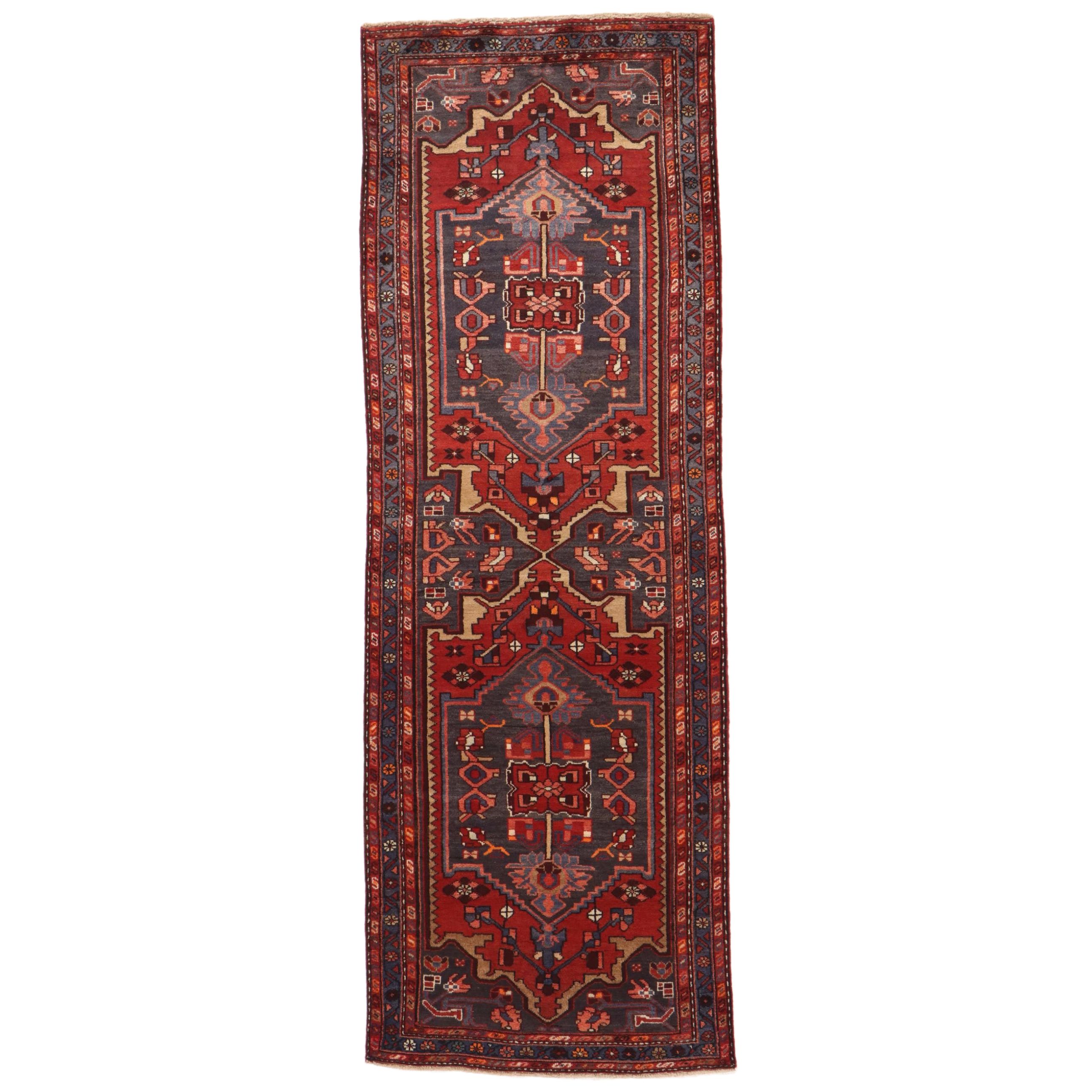 3'6 x 10' Hand-Knotted Persian Nahavand Long Rug, 1970s