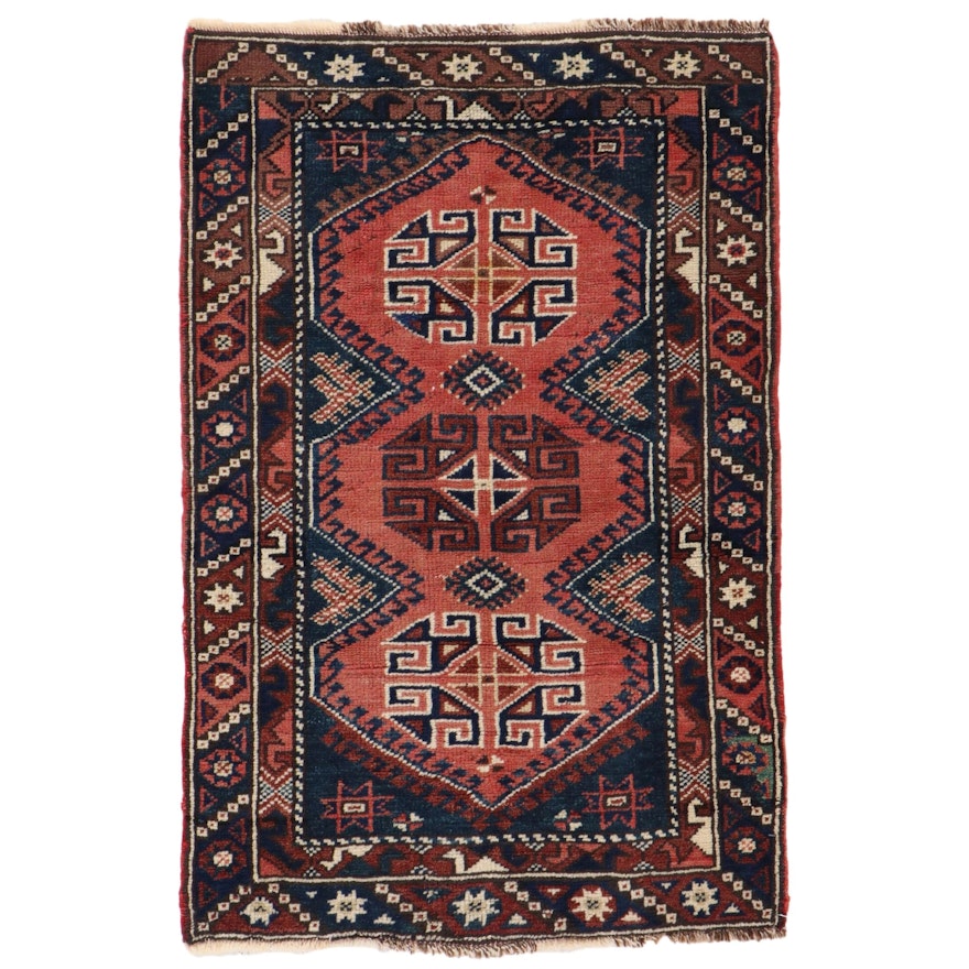 2'9 x 4'3 Hand-Knotted Turkish Kurdish Village Accent Rug, 1990s