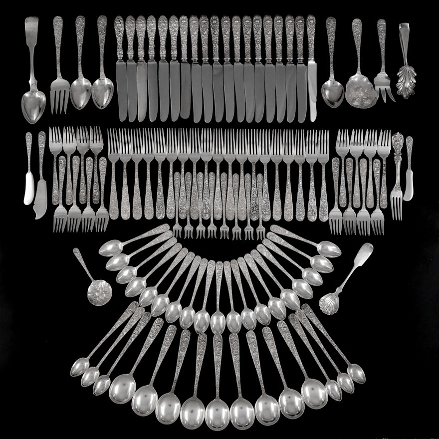 S. Kirk & Son "Repousse" Sterling Silver Flatware with Other Silver Utensils