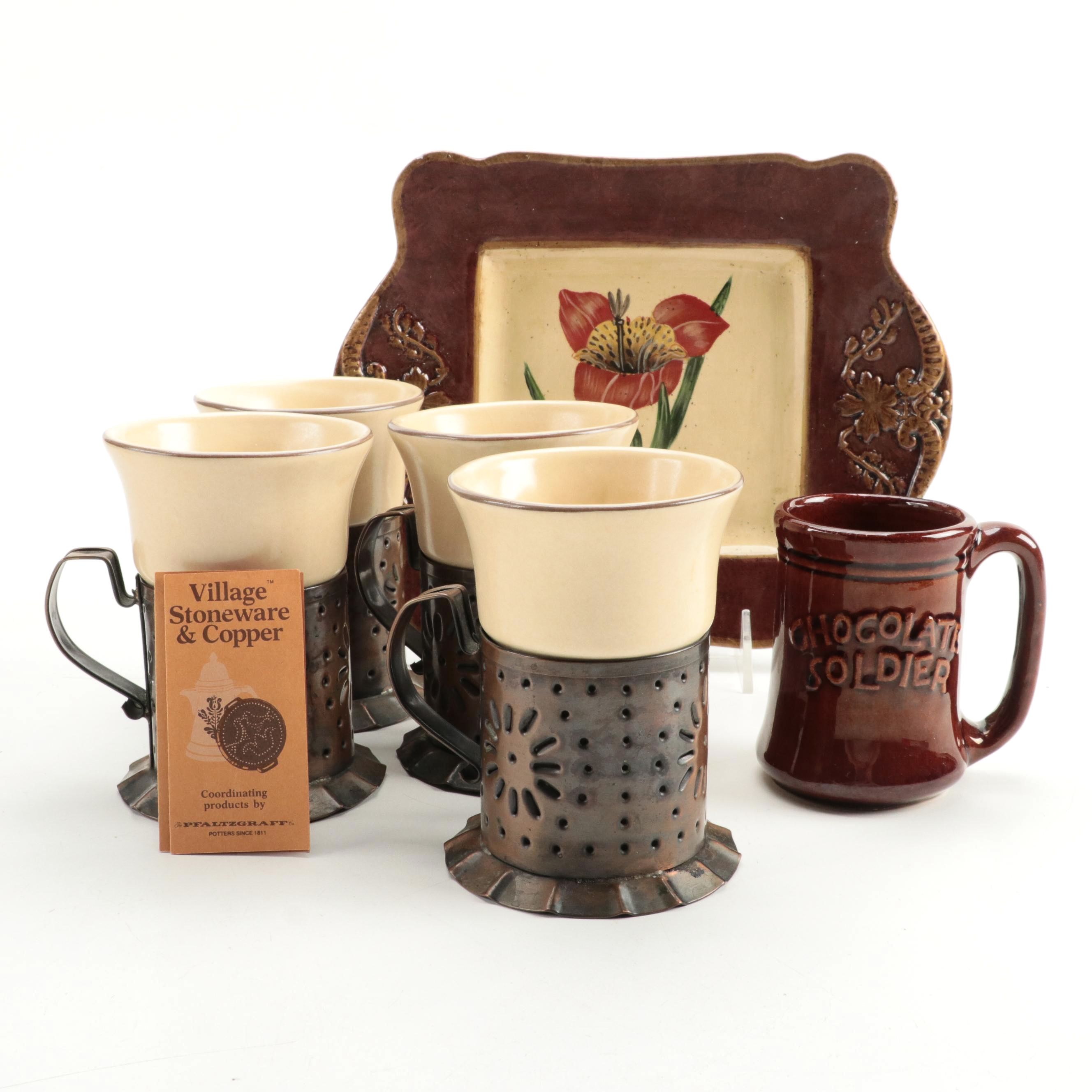 Pfaltzgraff Copper and Stoneware Irish Coffee Cups and Other Tableware