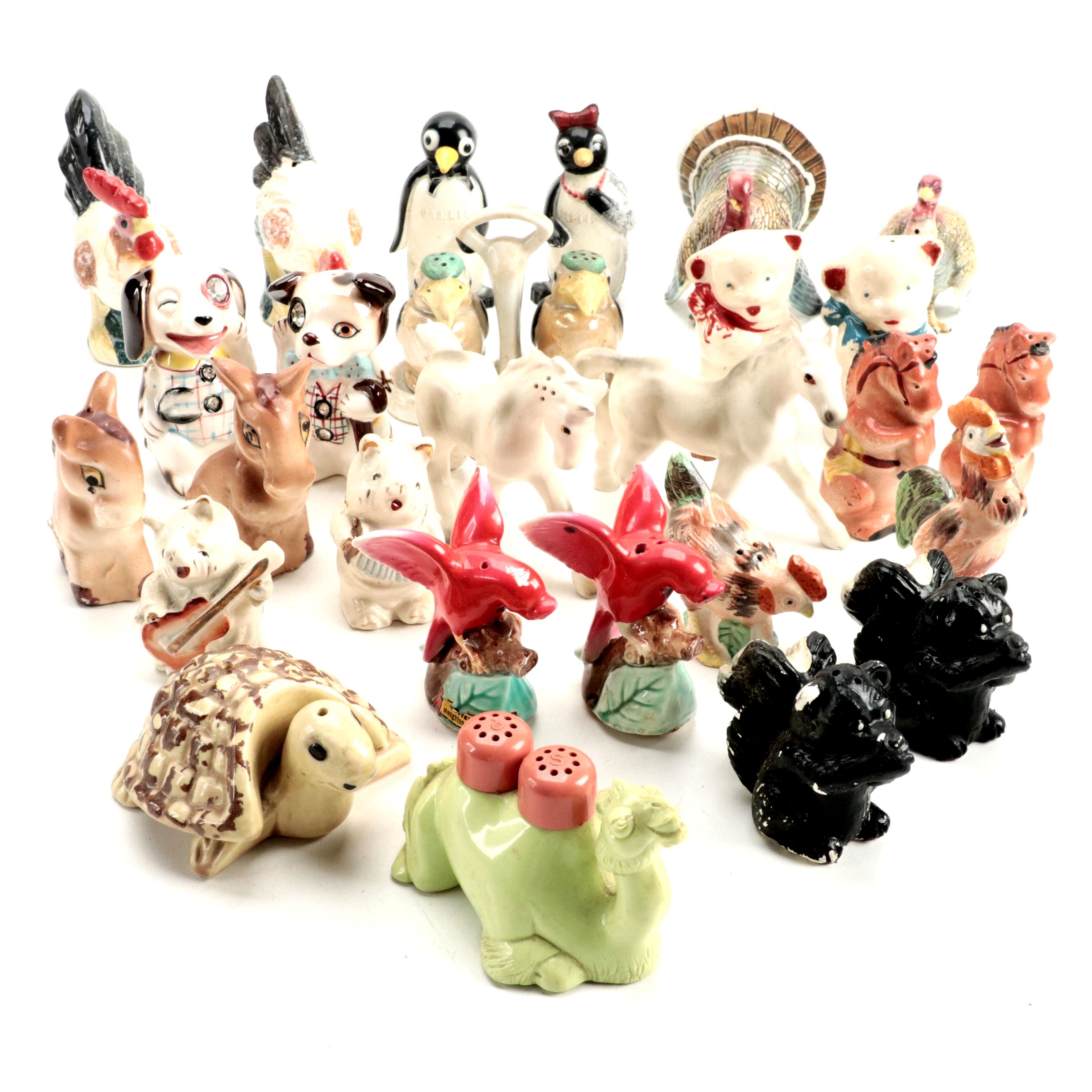Victoria Ceramics Horse Shakers with Other Souvenir Shakers, Mid to Late 20th