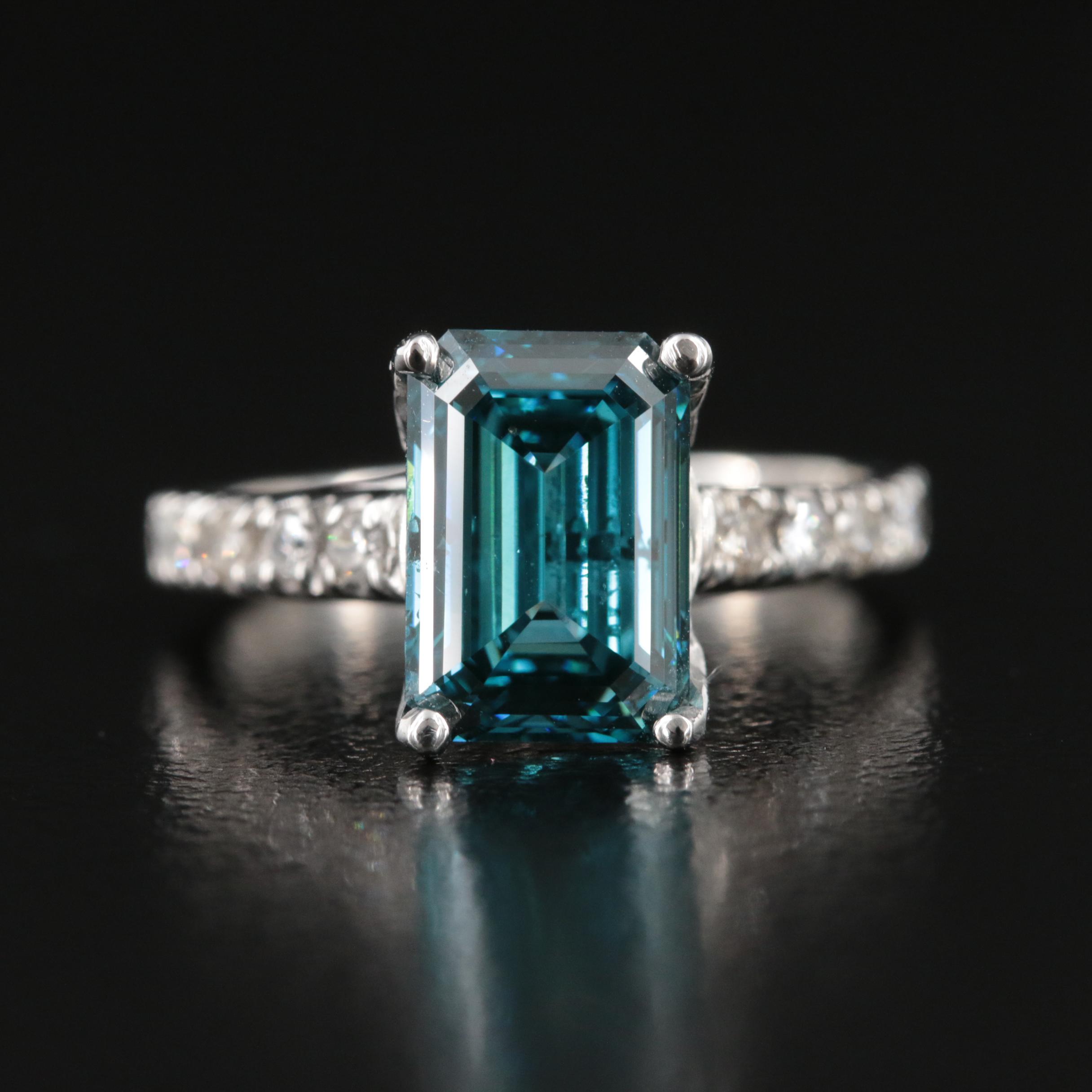 14K 3.23 CTW Diamond Ring with Fancy Deep Blue Center