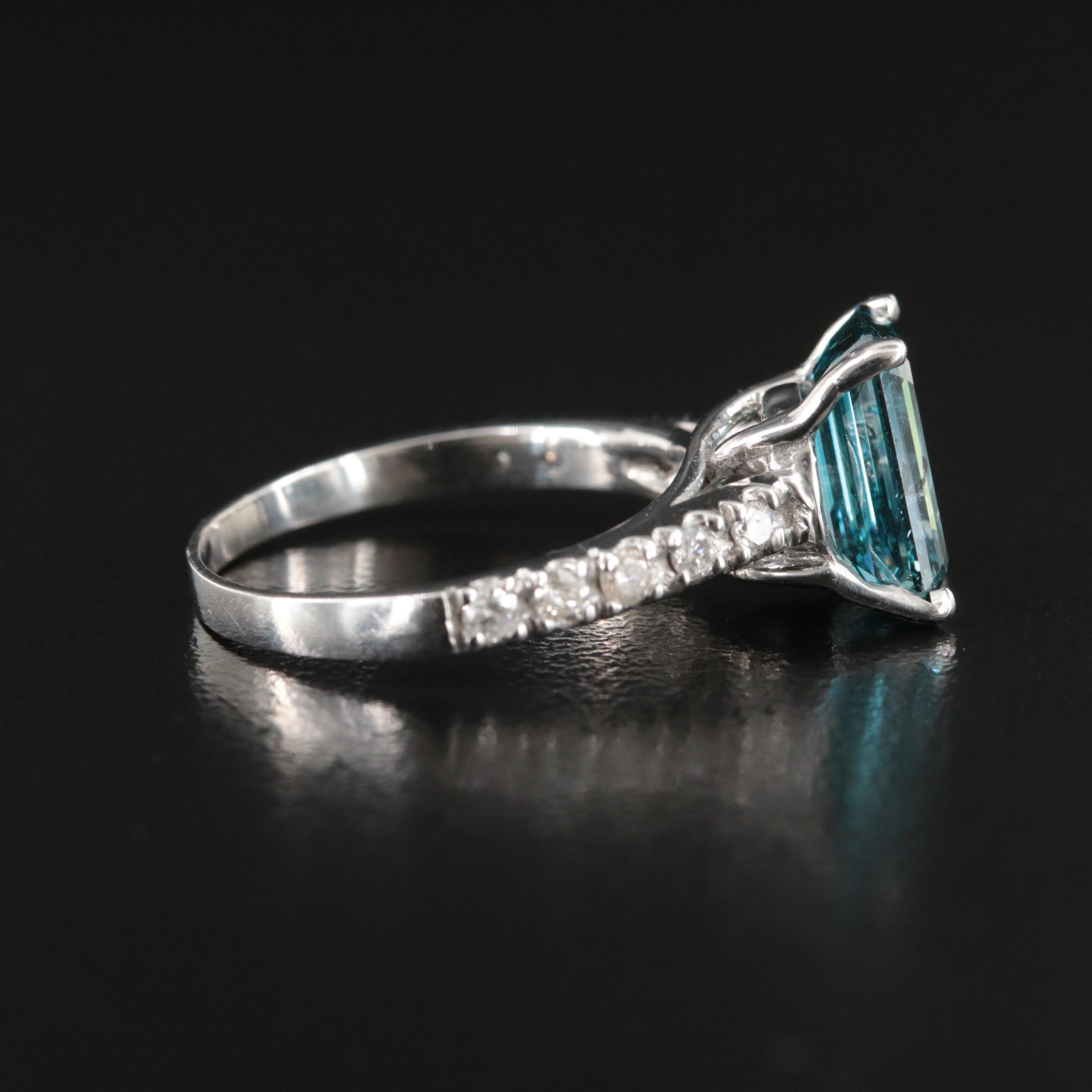 14K 3.23 CTW Diamond Ring with Fancy Deep Blue Center