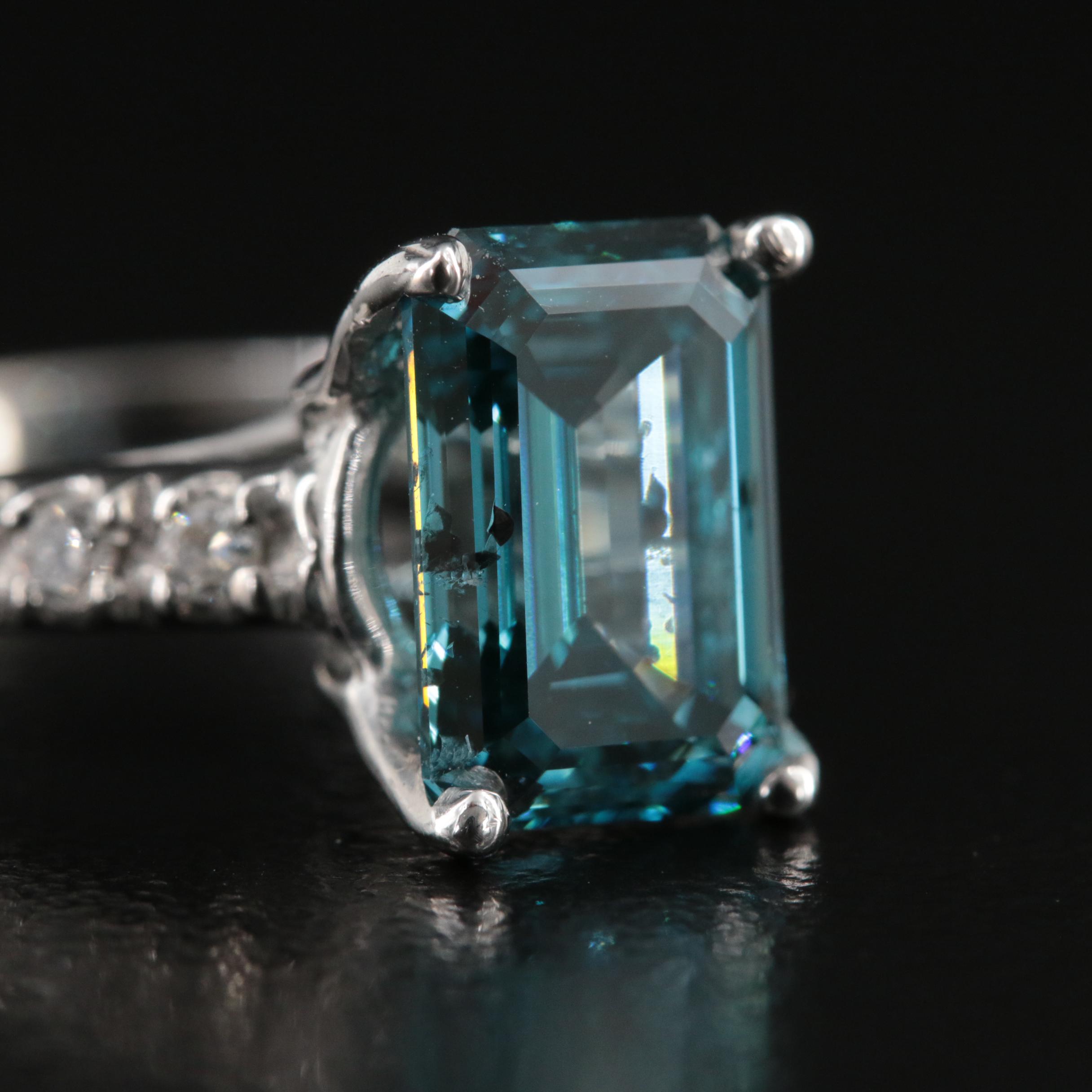 14K 3.23 CTW Diamond Ring with Fancy Deep Blue Center