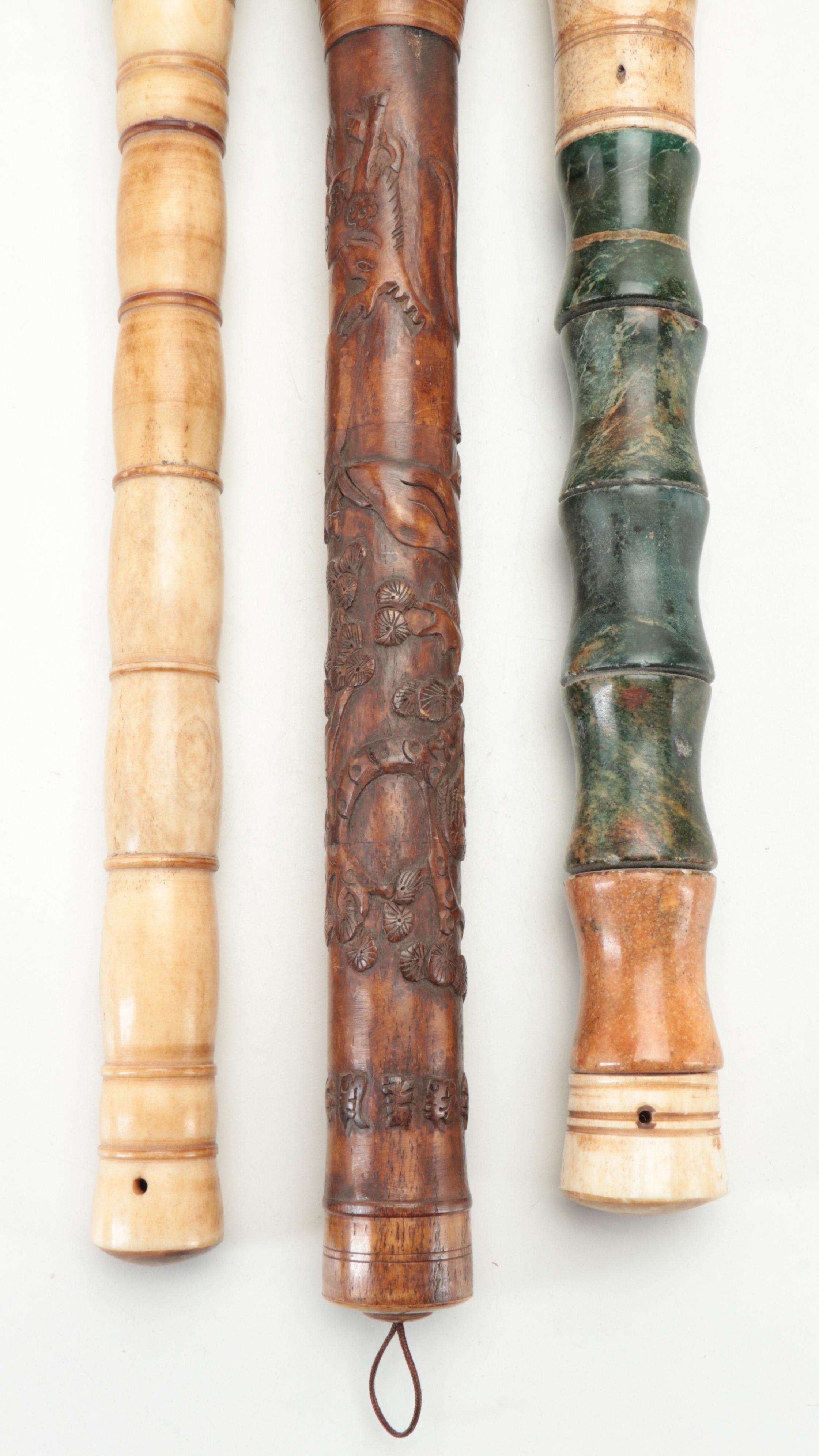 Chinese Calligraphy Brushes in Bone, Marble and Carved Bamboo