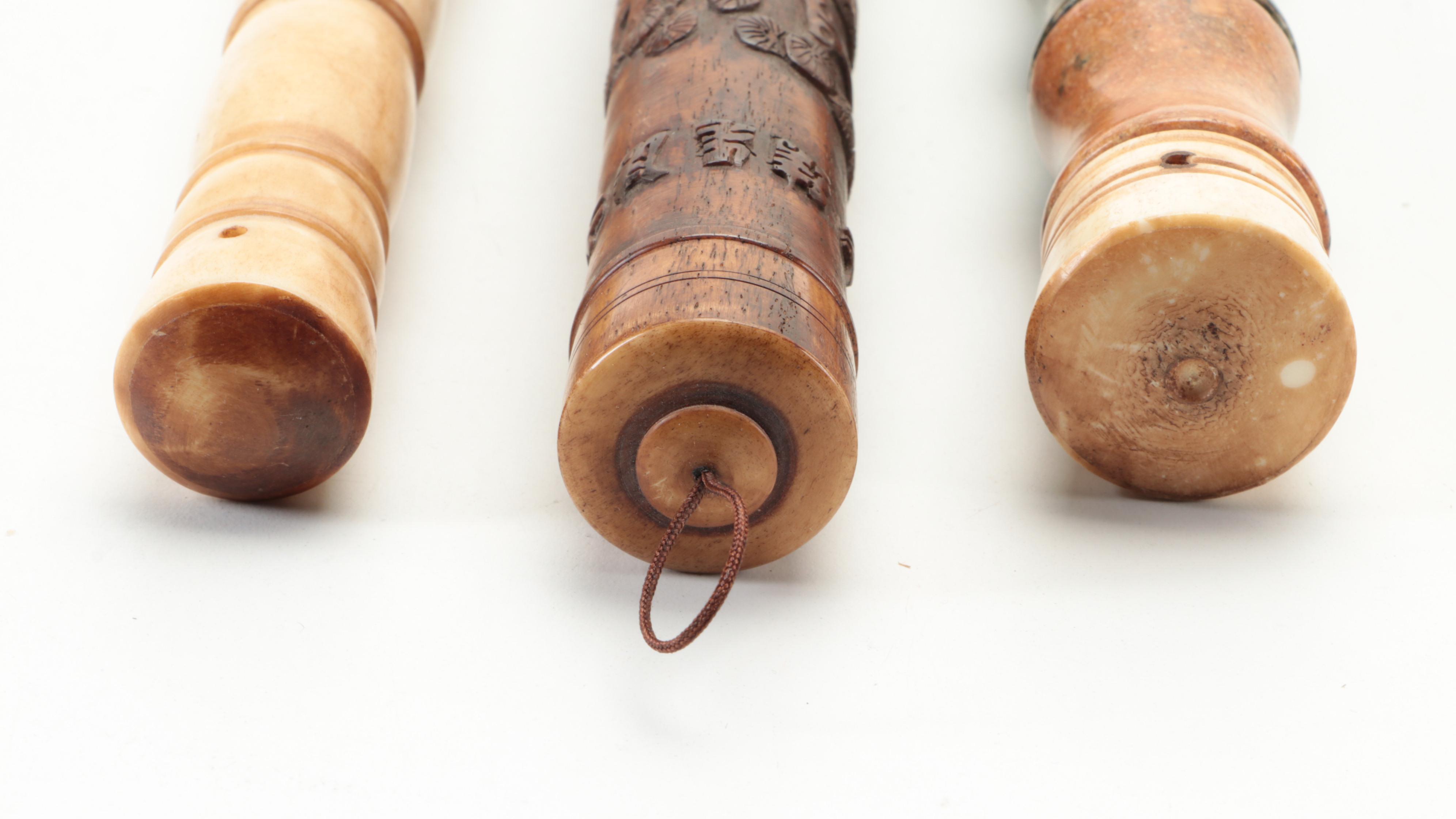 Chinese Calligraphy Brushes in Bone, Marble and Carved Bamboo