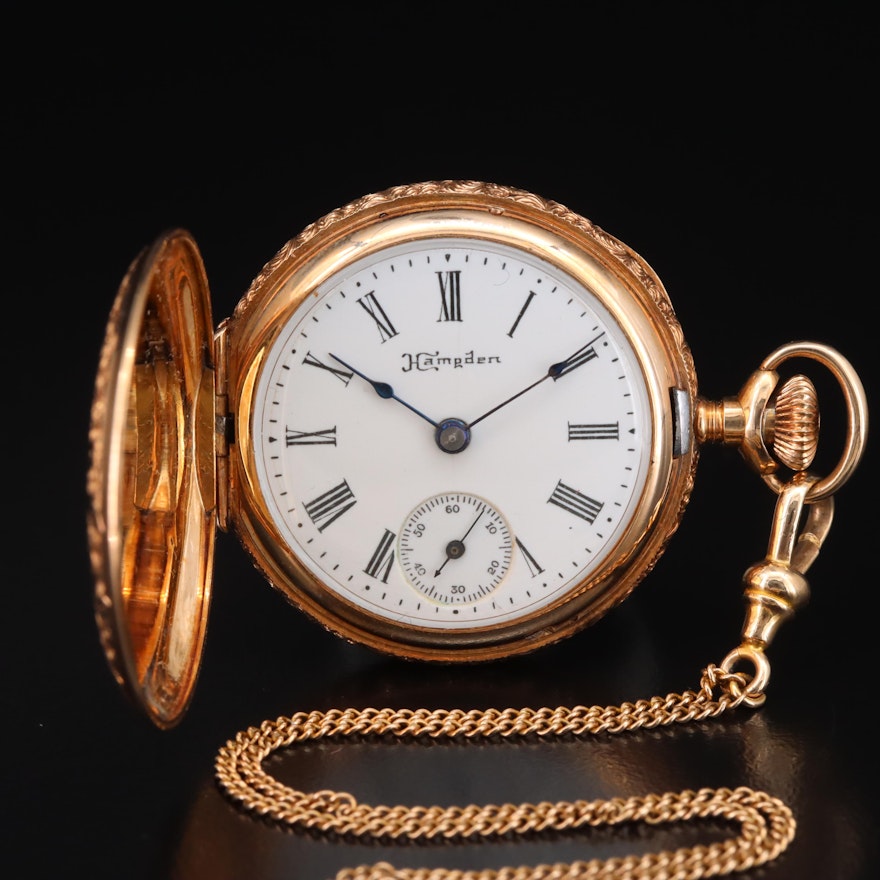 1899 14K Hampden Hunting Case Pocket Watch with 10K Chain