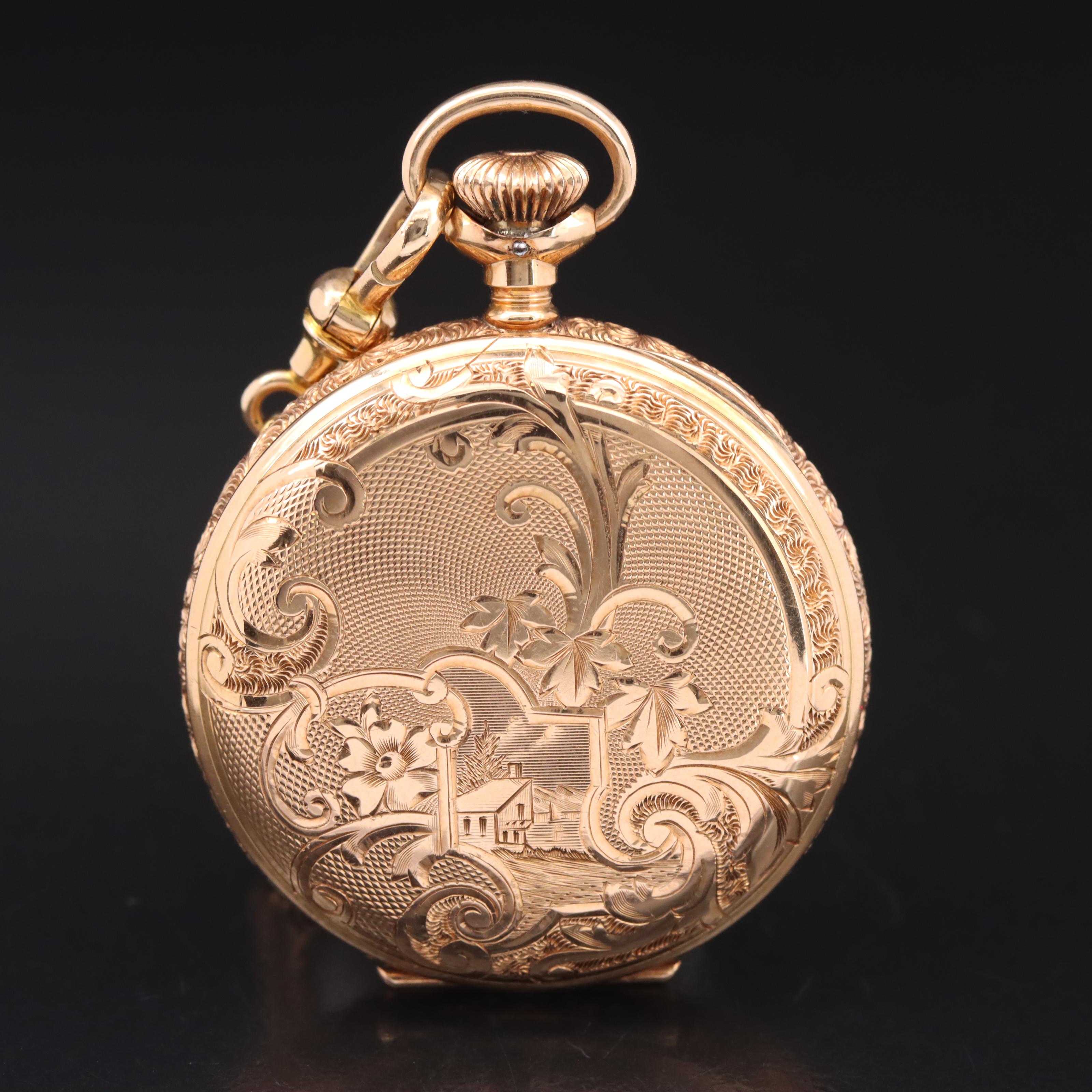 1899 14K Hampden Hunting Case Pocket Watch with 10K Chain