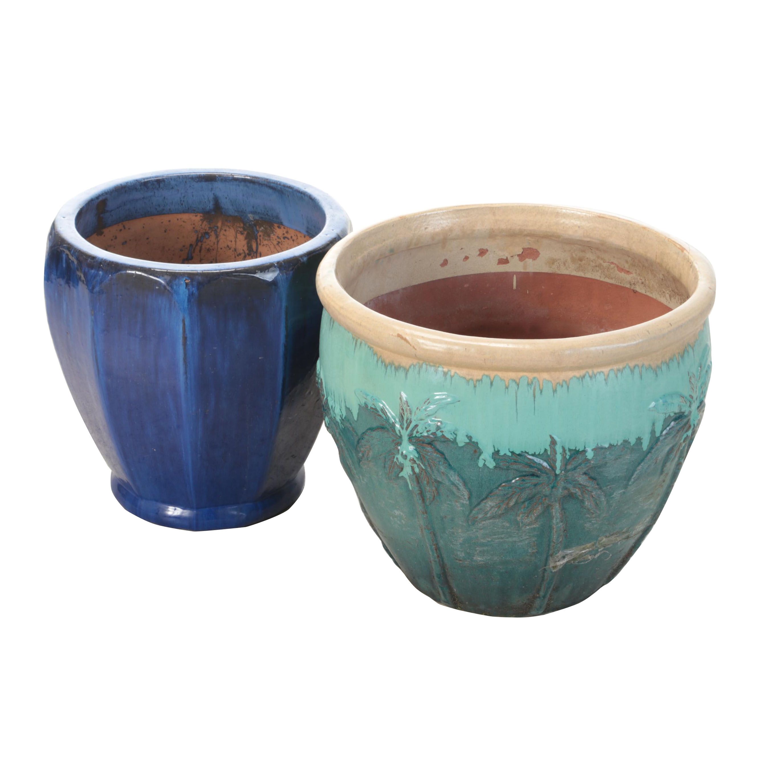 Drip Glaze and Cobalt Blue Terracotta Planters