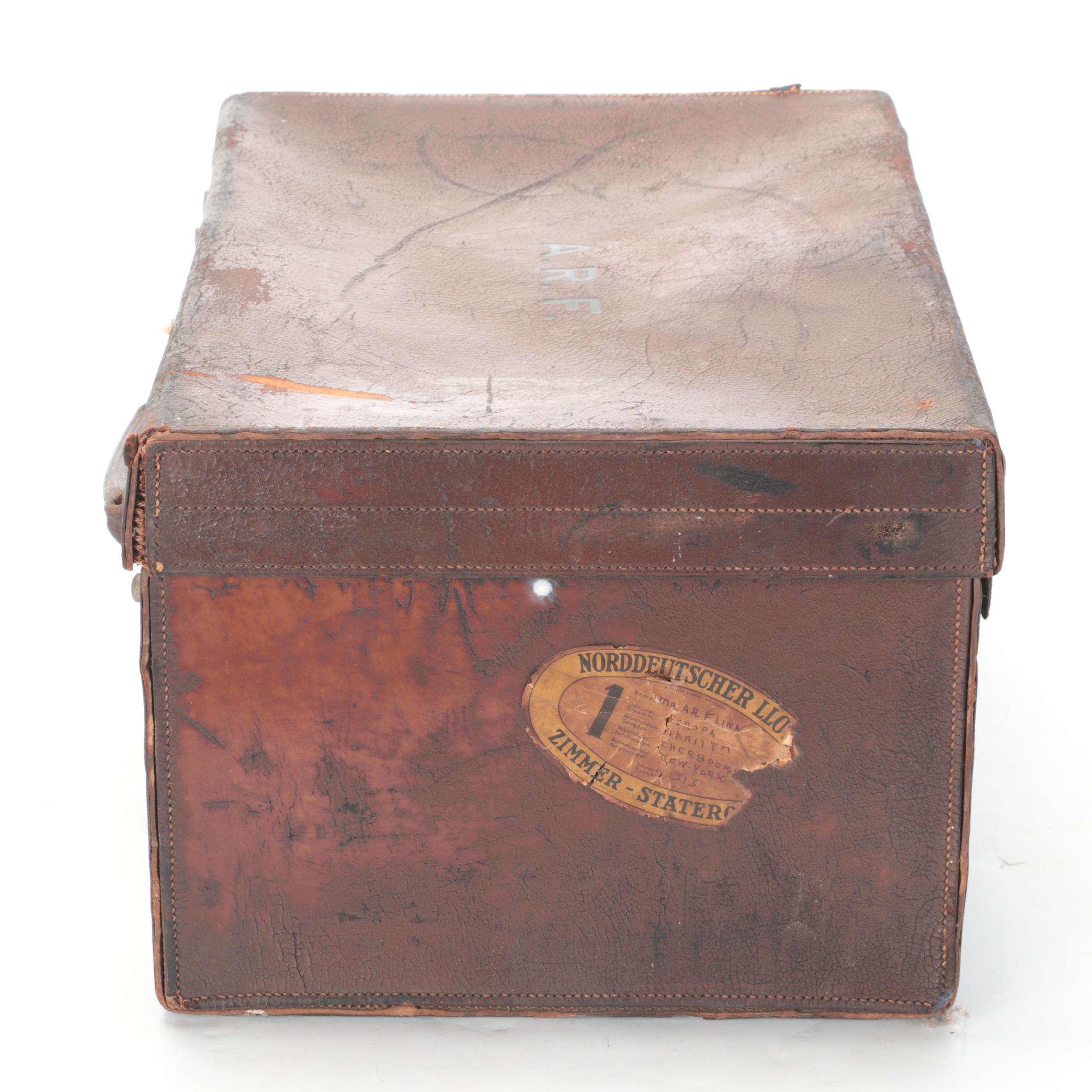 Norddeutscher Lloyd Leather Trunk, Early to Mid 20th Century