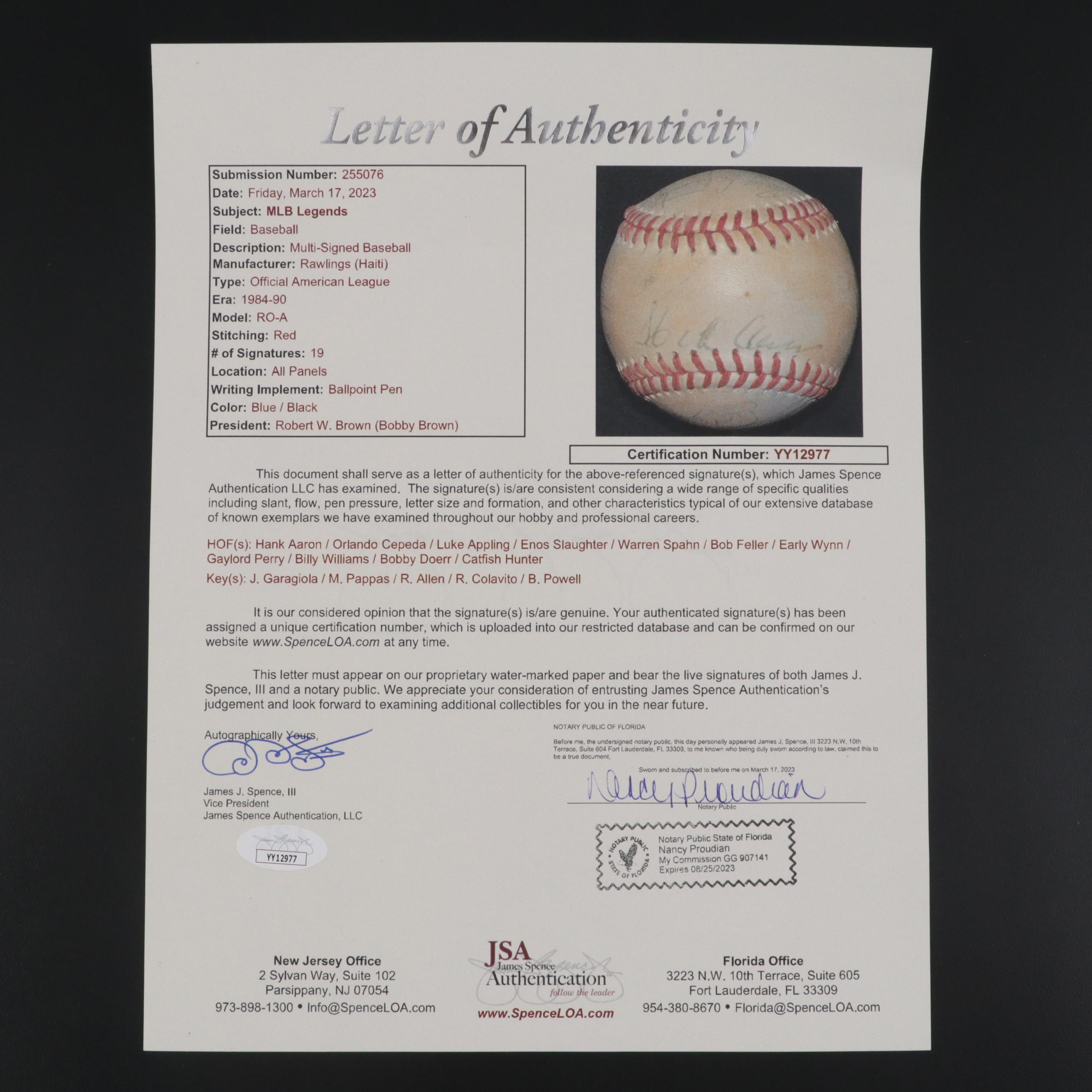 Aaron, Spahn, Cepeda, Colavito and More MLB Legends Signed Rawlings Baseball