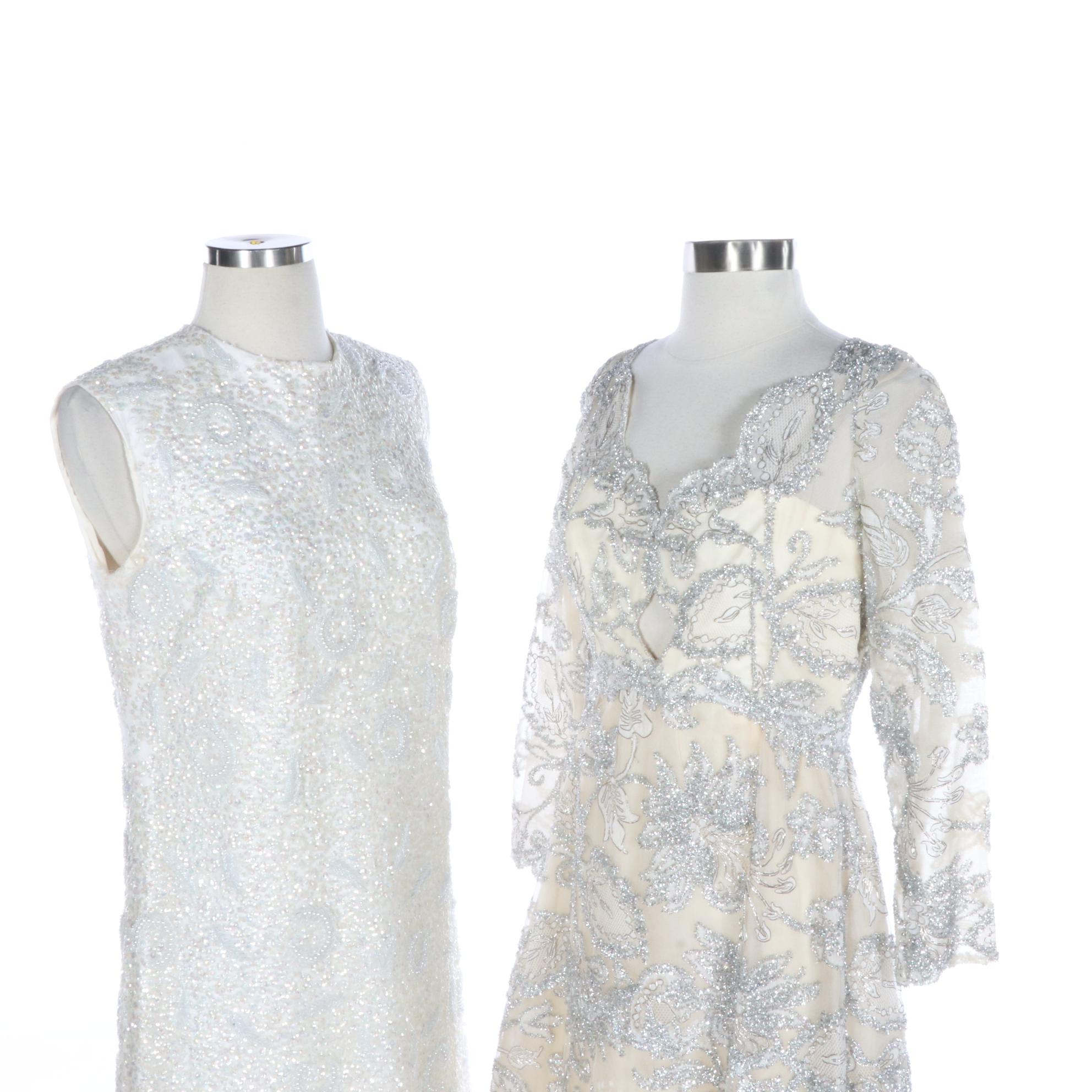 Sarmi New York Embroidered Tulle Long Dress and Beaded Shift, Circa Early 1960's