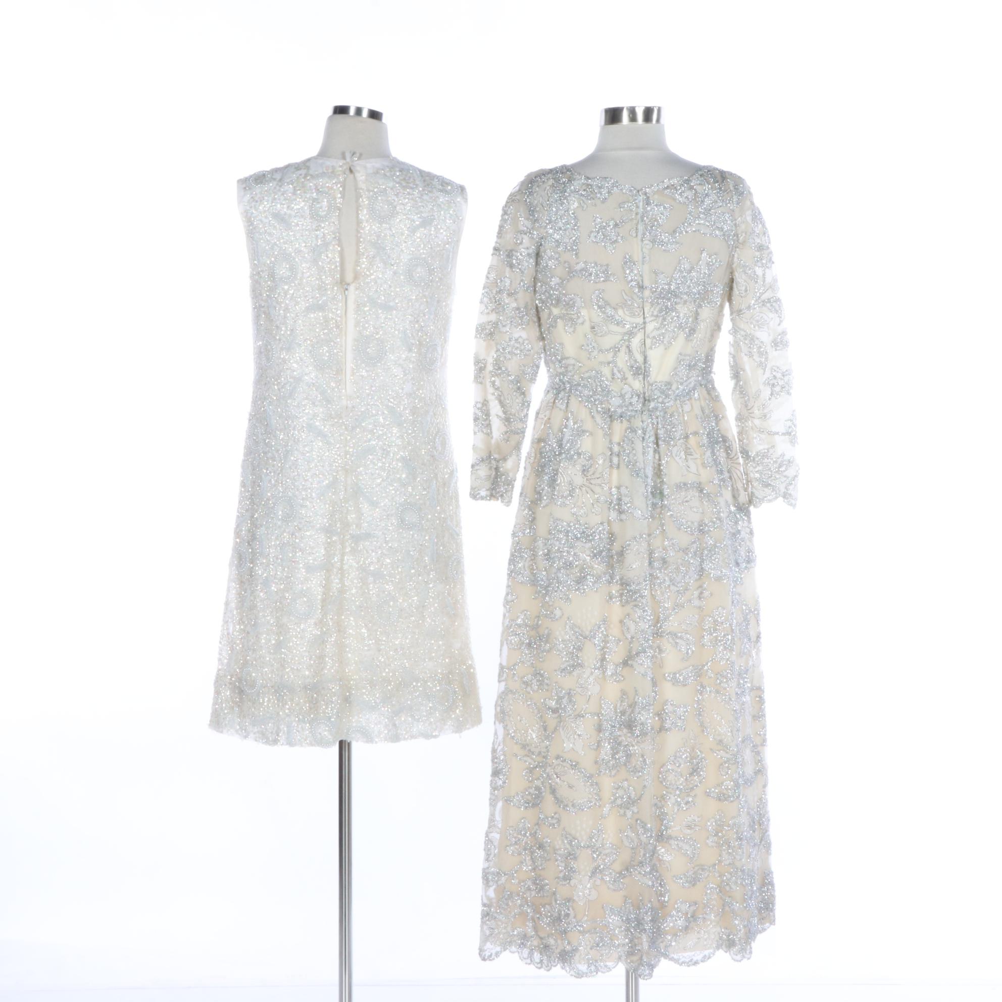 Sarmi New York Embroidered Tulle Long Dress and Beaded Shift, Circa Early 1960's