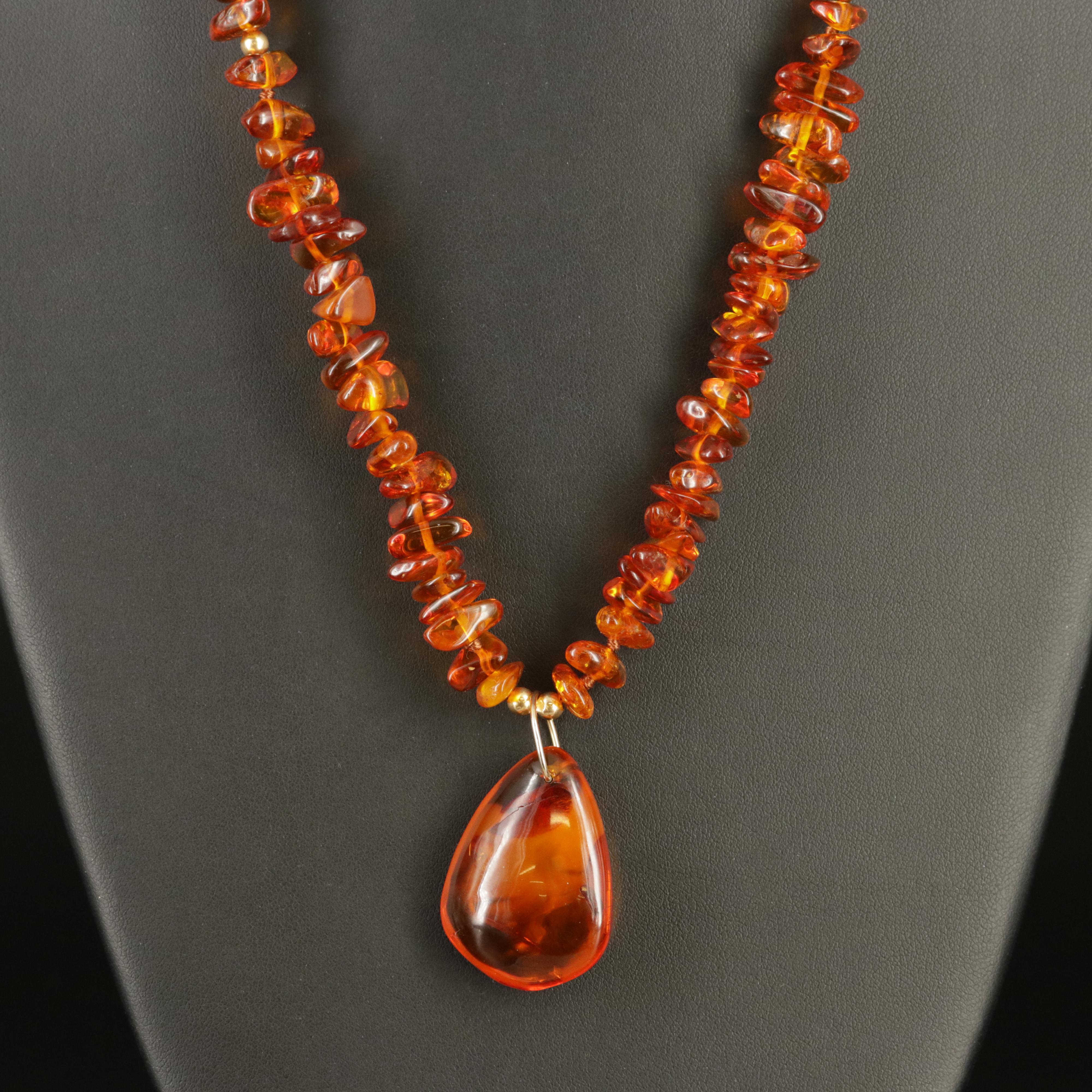 14K Amber Bead Necklace