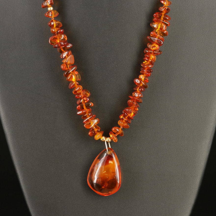 14K Amber Bead Necklace