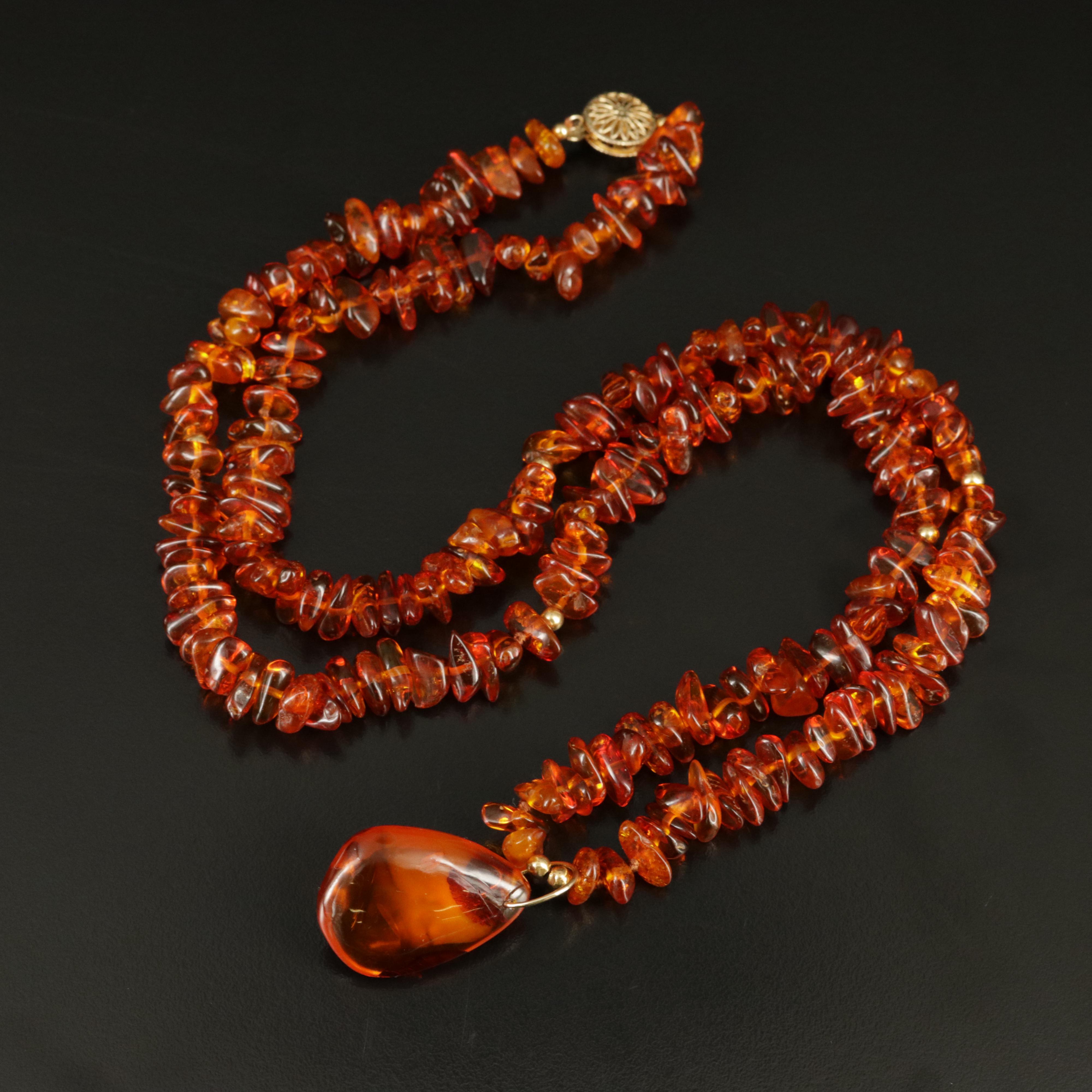 14K Amber Bead Necklace