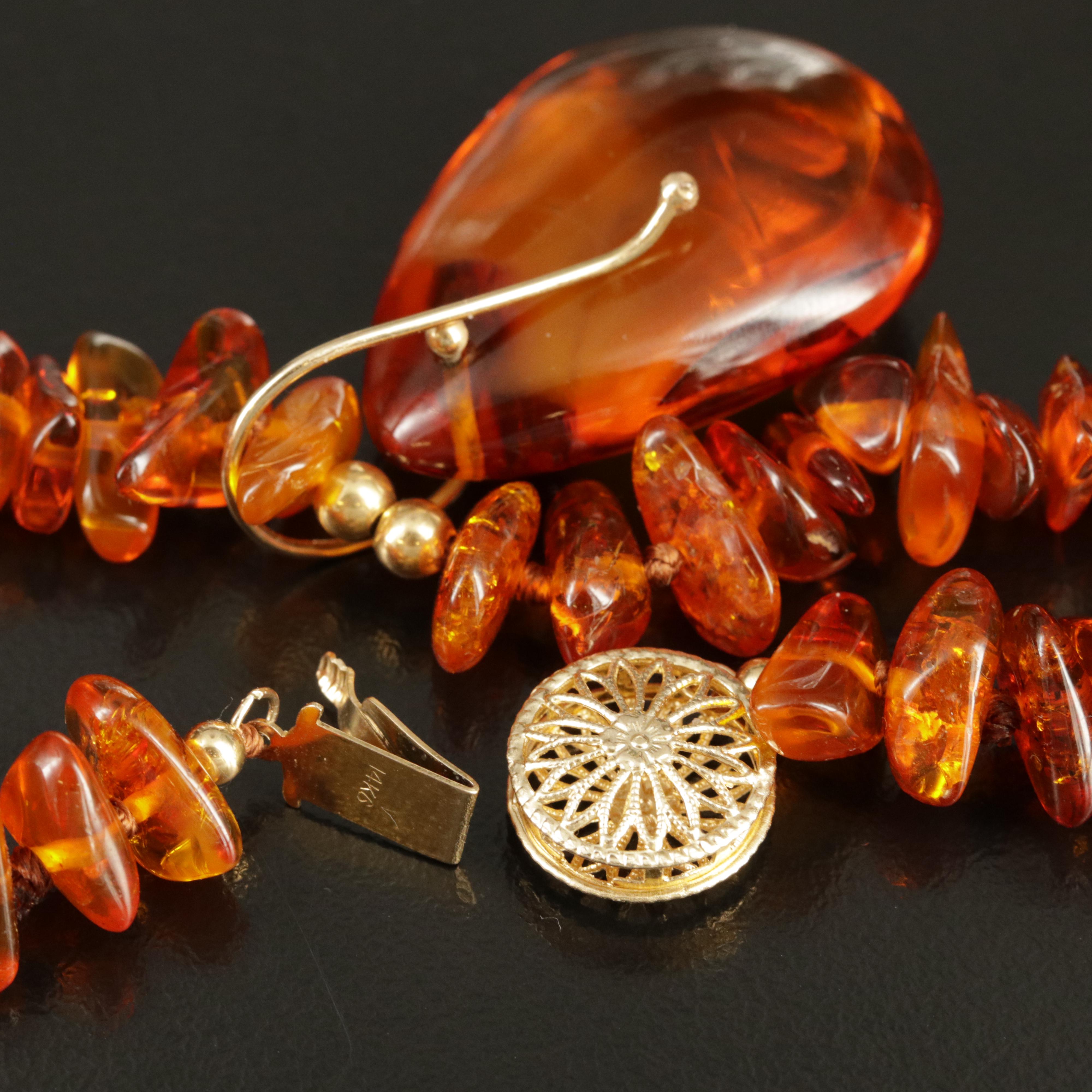14K Amber Bead Necklace