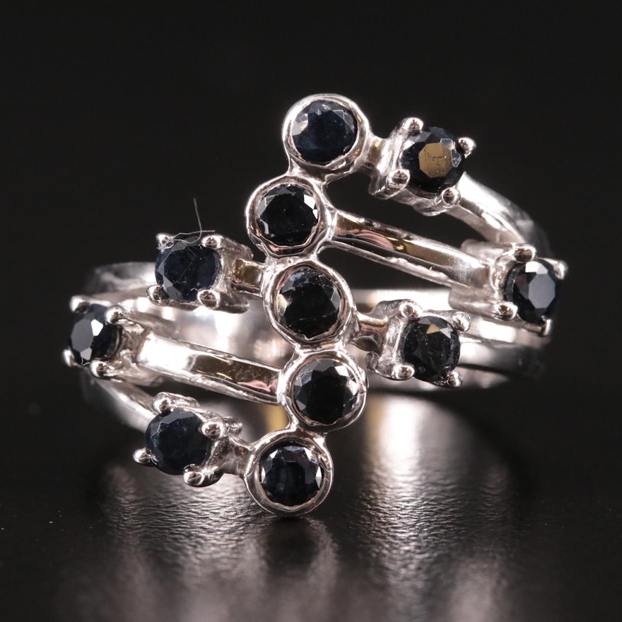 Sterling Sapphire Cluster Ring