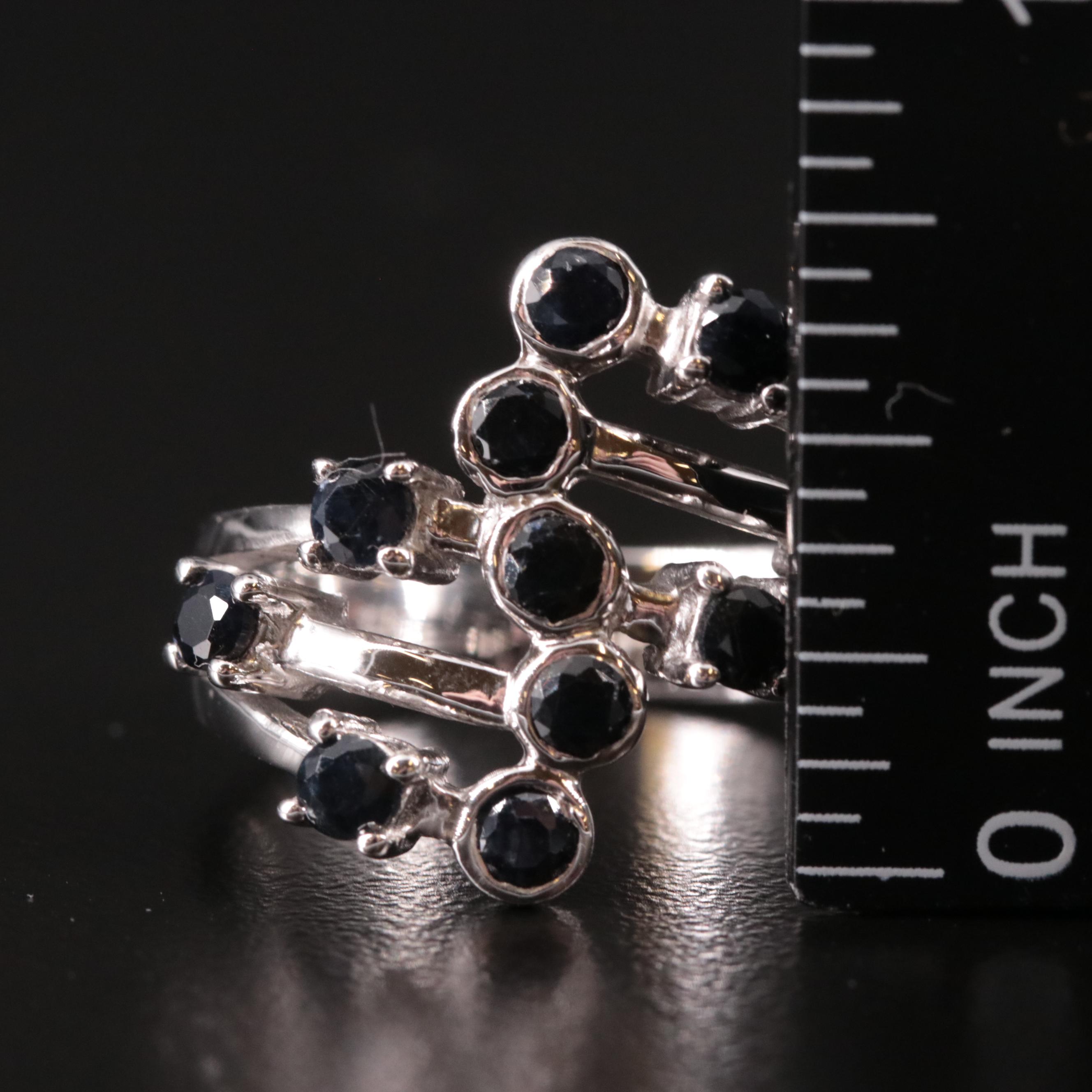 Sterling Sapphire Cluster Ring