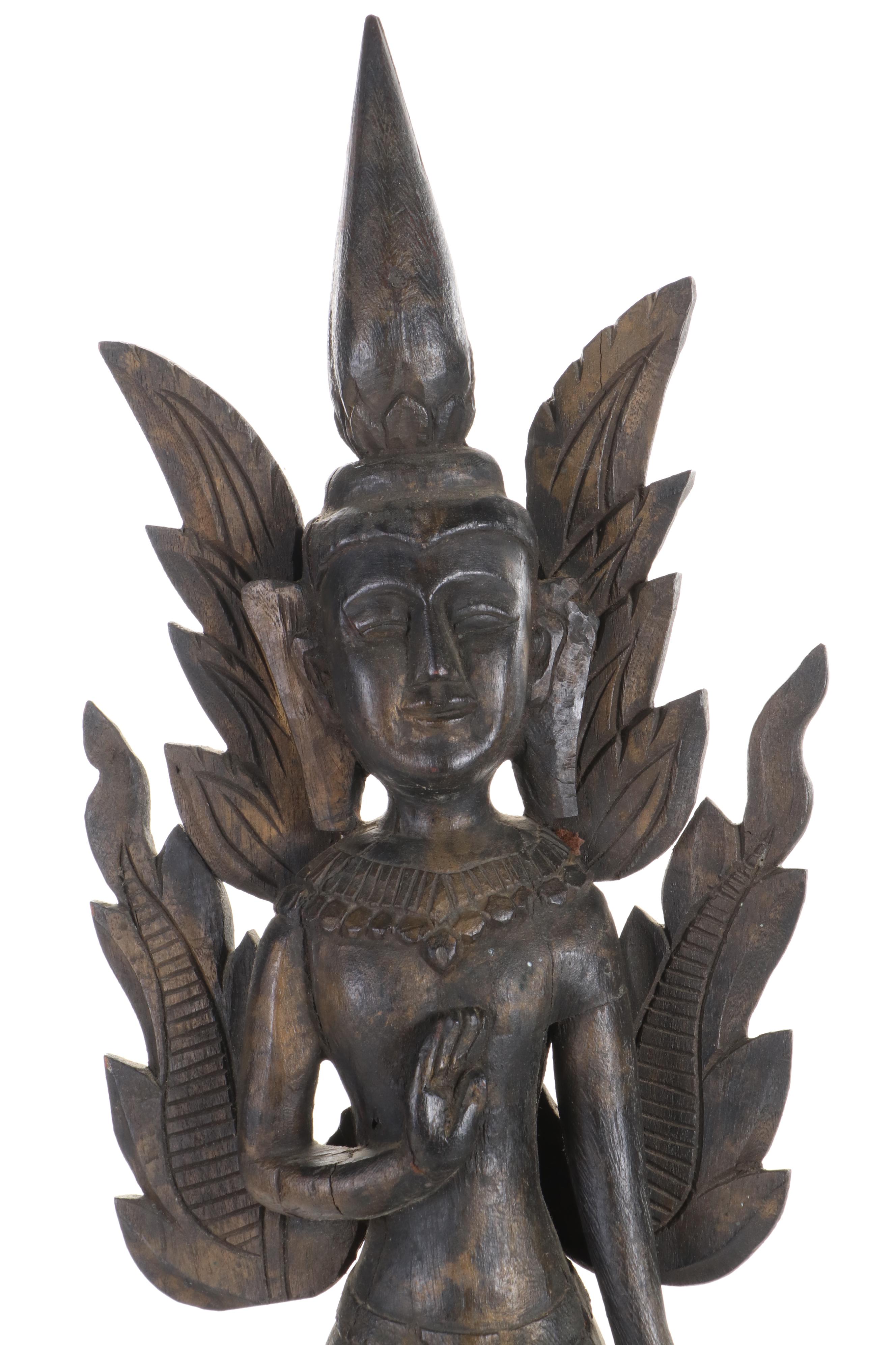 Indonesian Carved Wood Male Deity, Late 20th Century