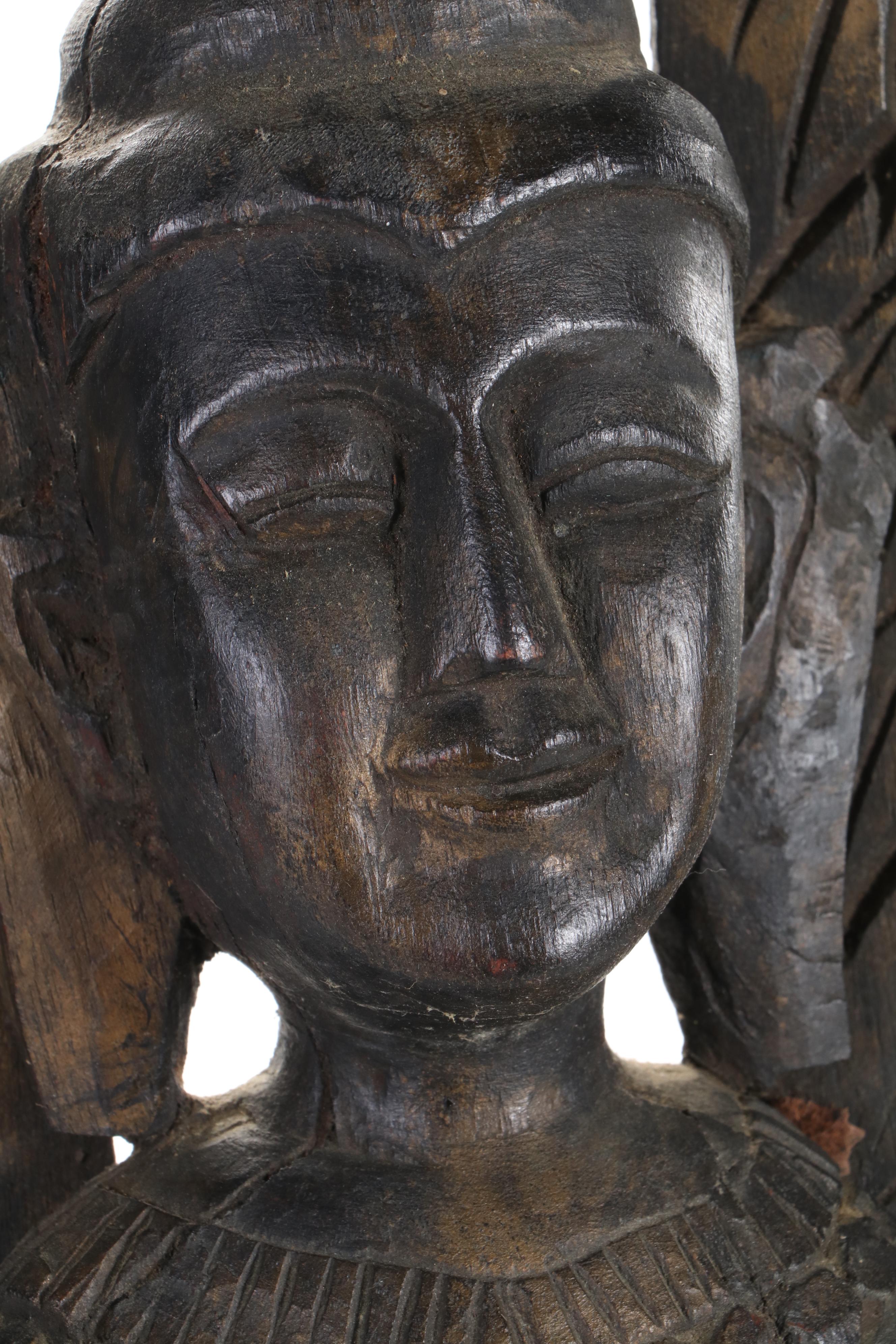 Indonesian Carved Wood Male Deity, Late 20th Century