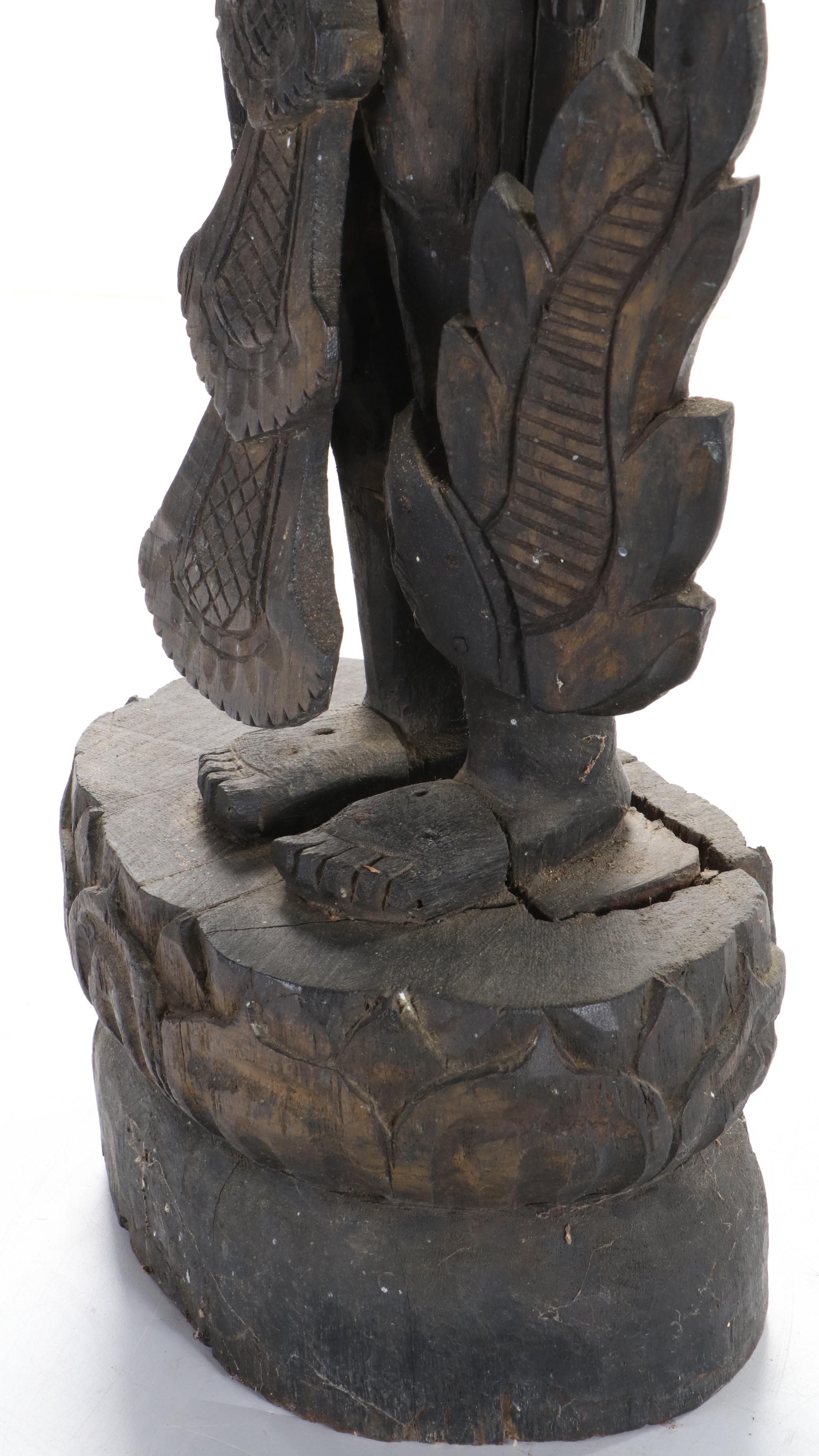 Indonesian Carved Wood Male Deity, Late 20th Century