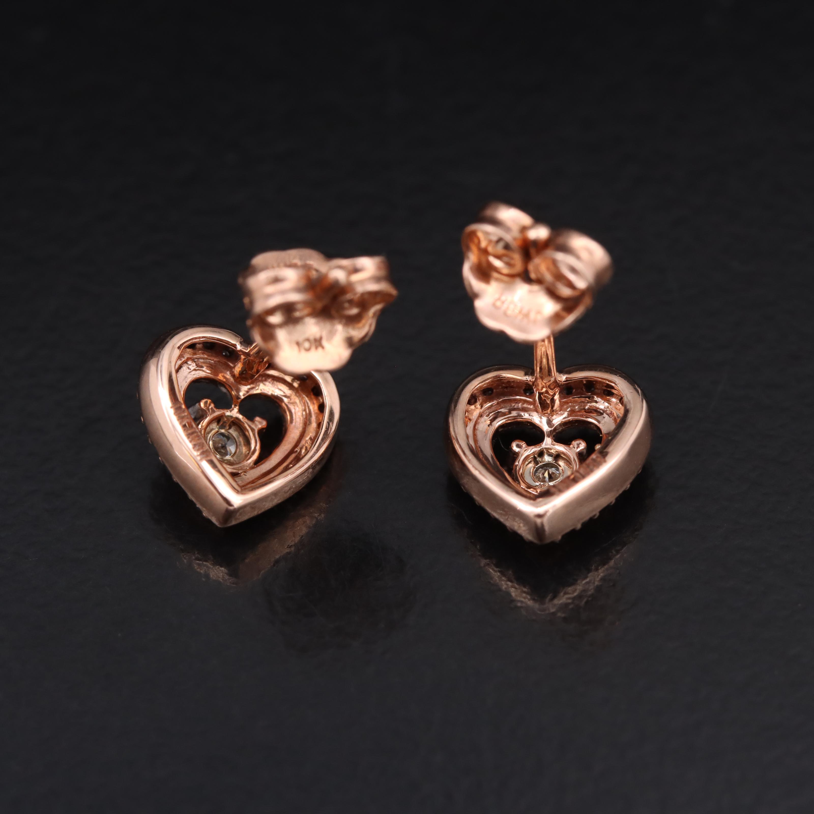 10K Rose Gold 0.17 CTW Diamond Heart Stud Earrings